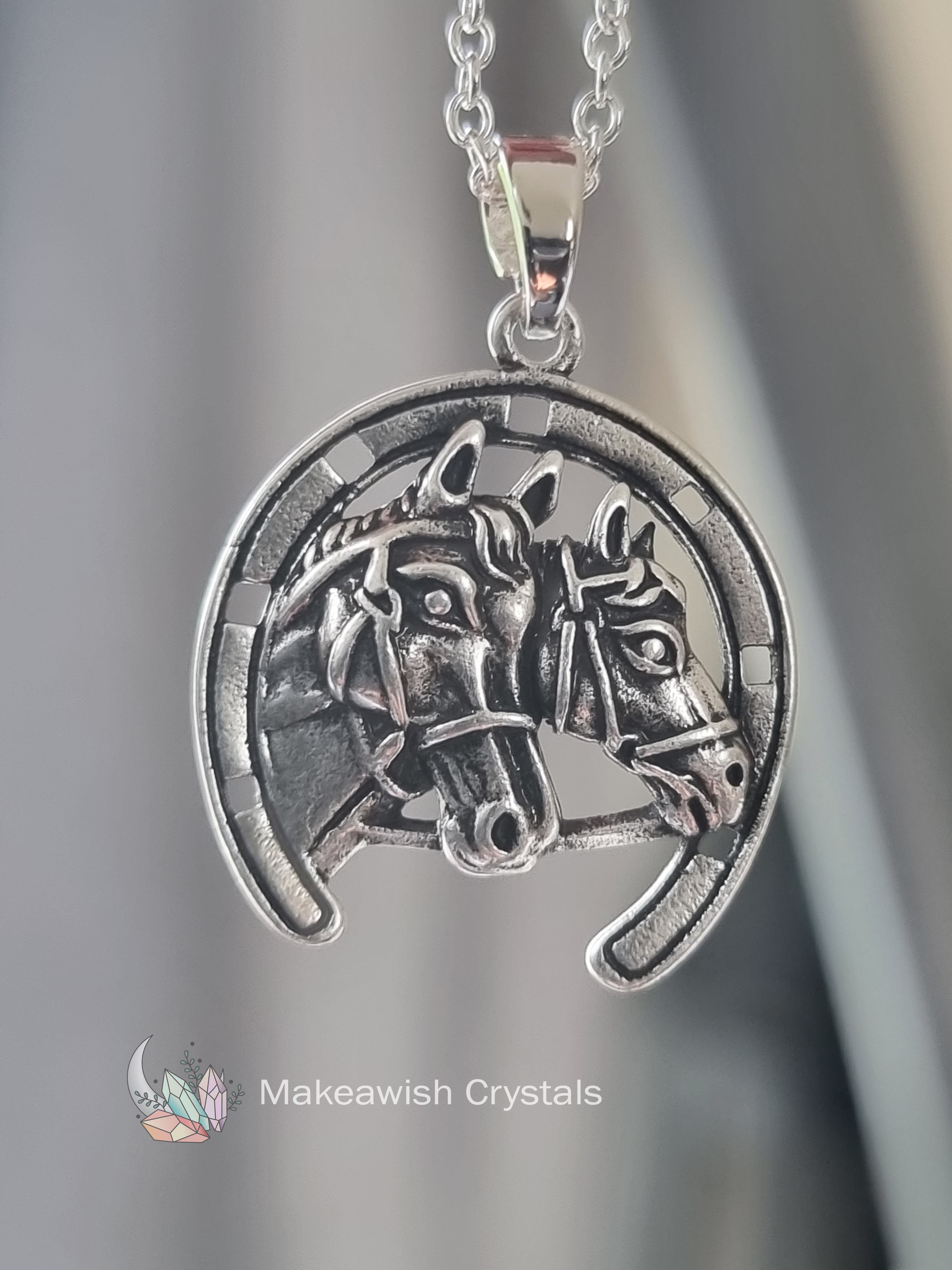 Silver Double Horse head Necklace