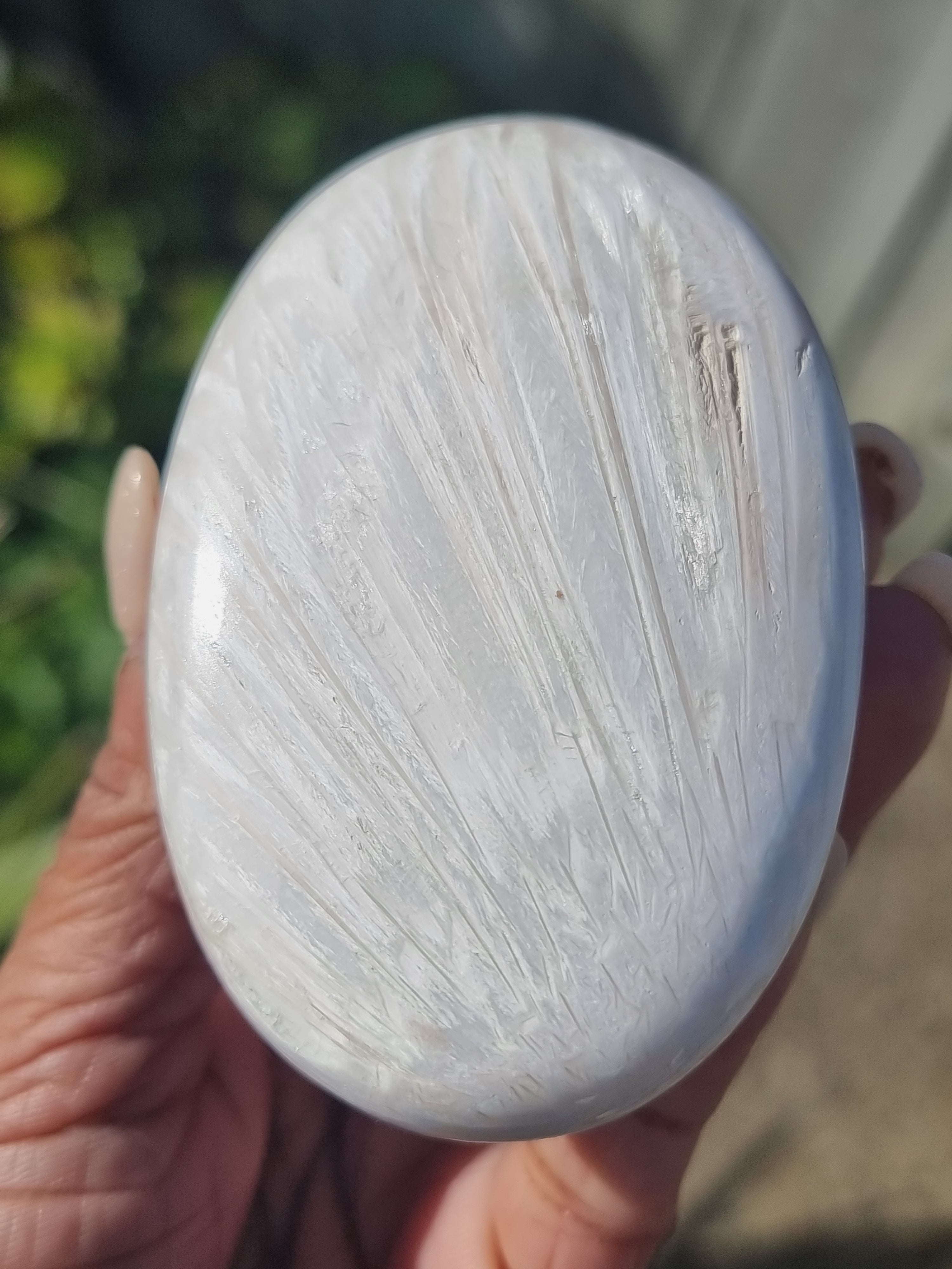 White Scolecite Palm Stone