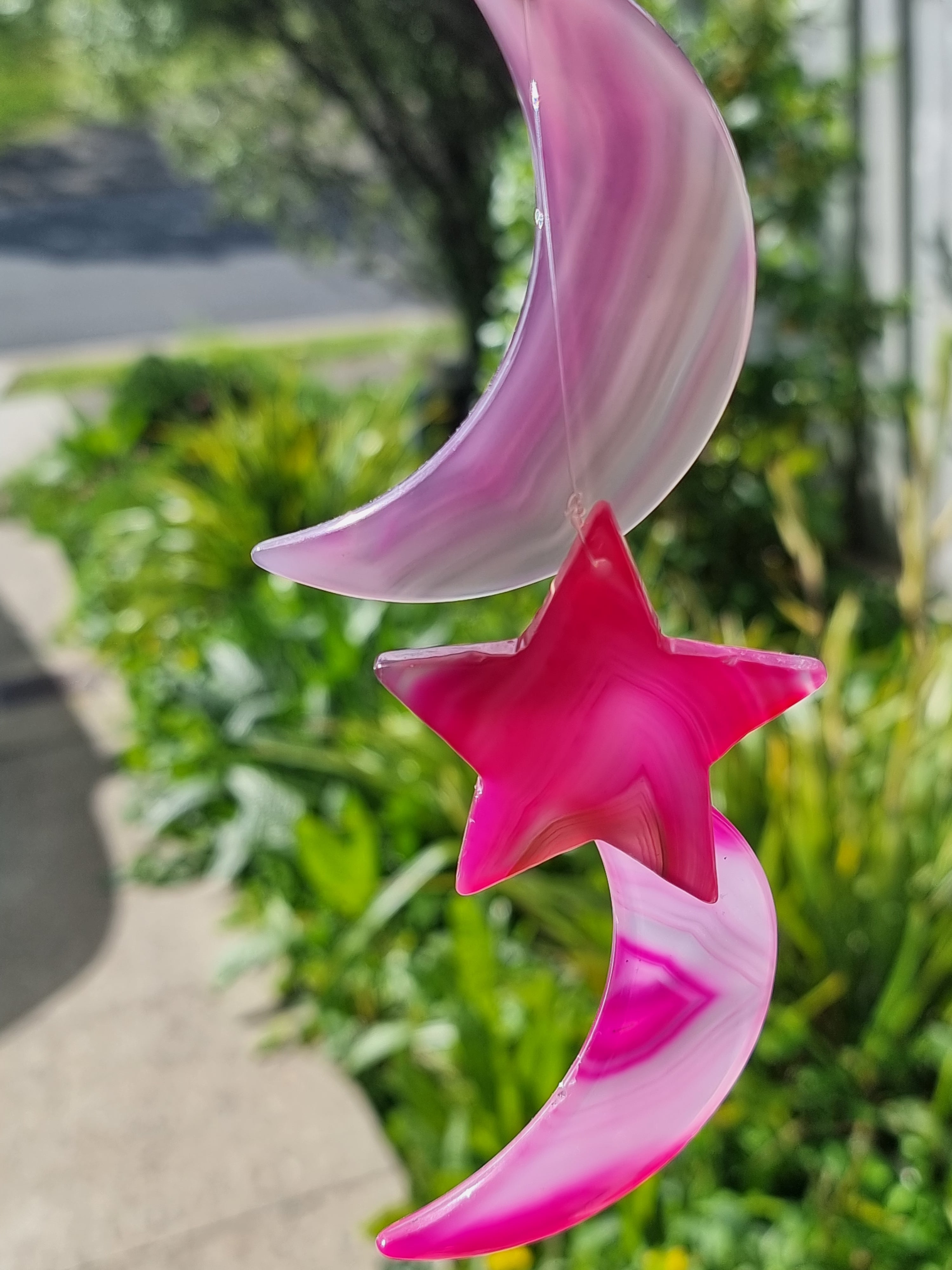 Pink Agate Star Moon Windchime