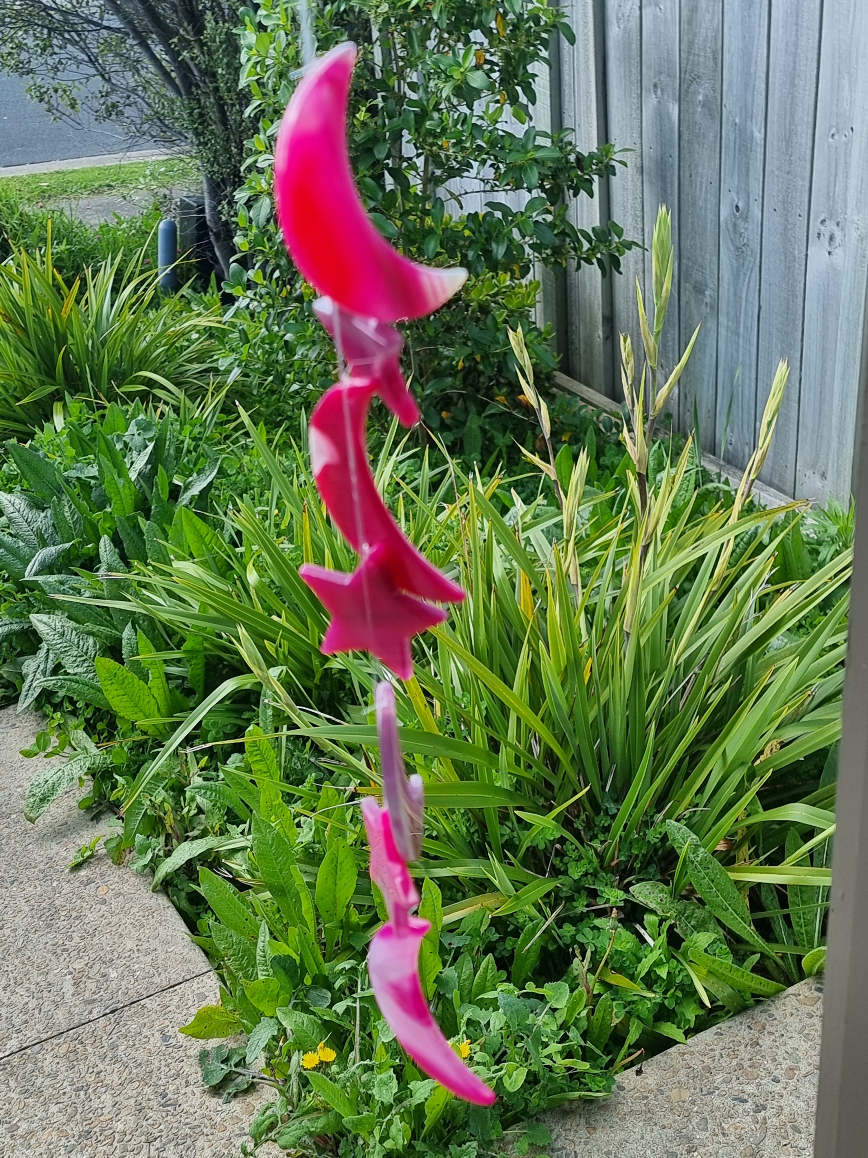 Pink Agate Star Moon Windchime