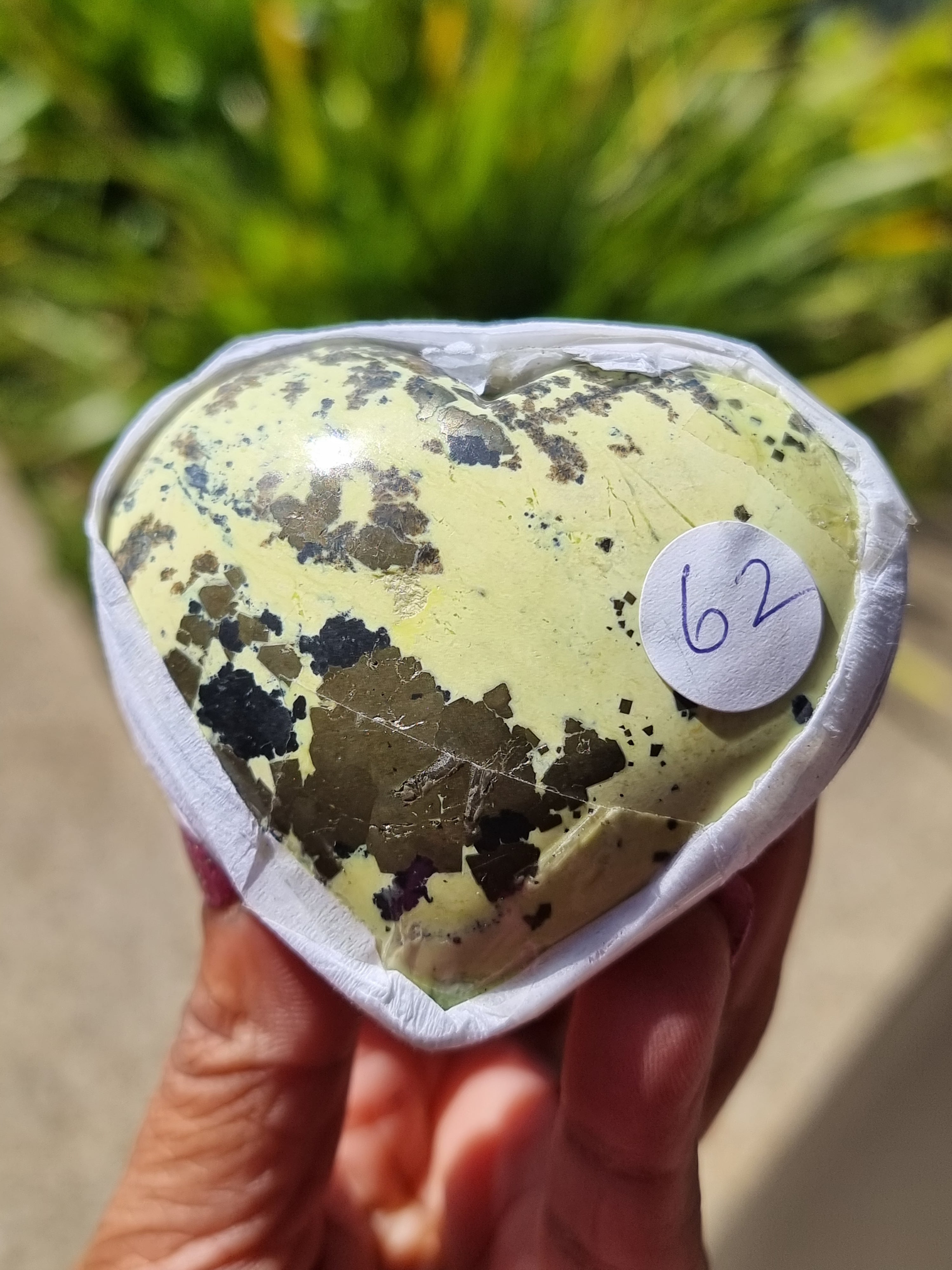 Lemon Serpentine with Pyrite Heart