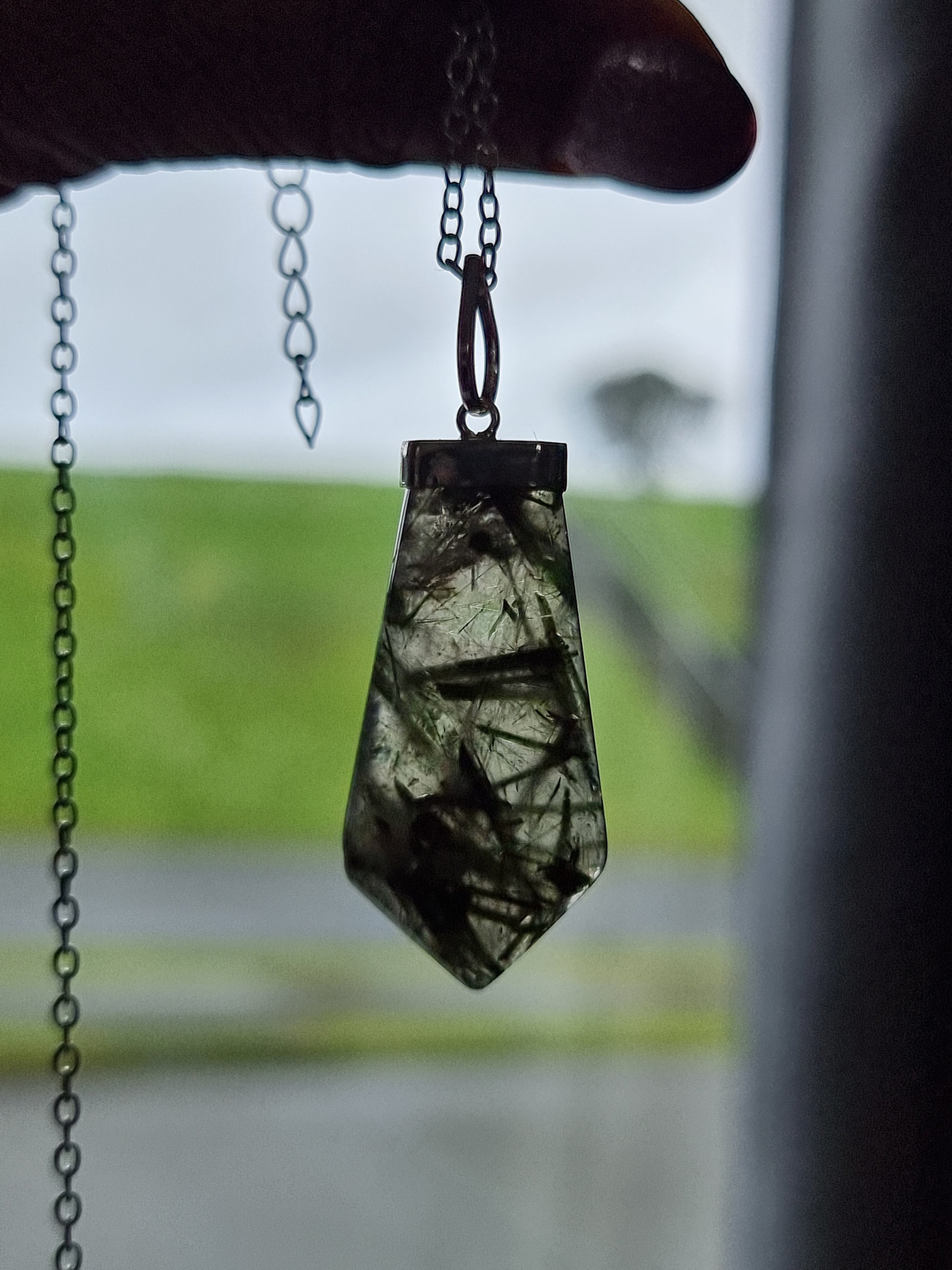 Epidote in Quartz Slab Pendant