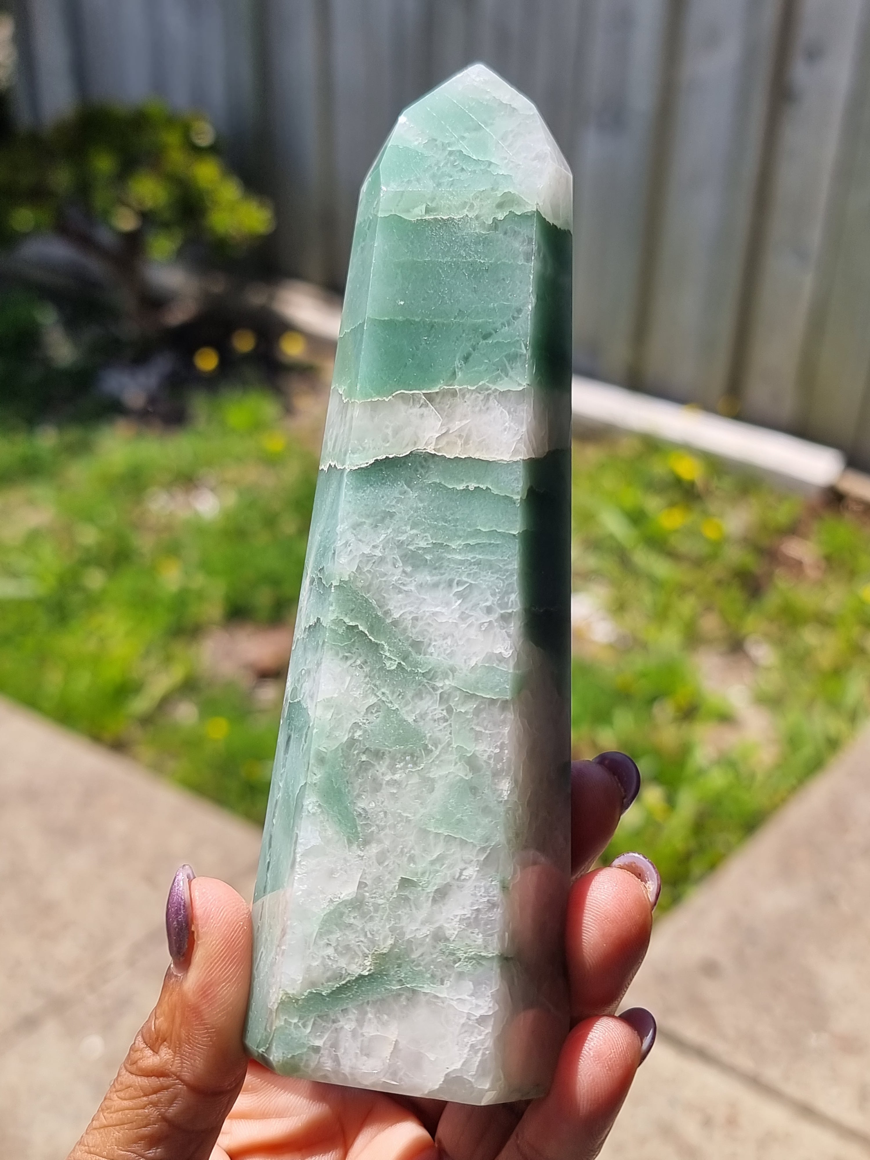 Green Aventurine in Quartz Tower Brazil