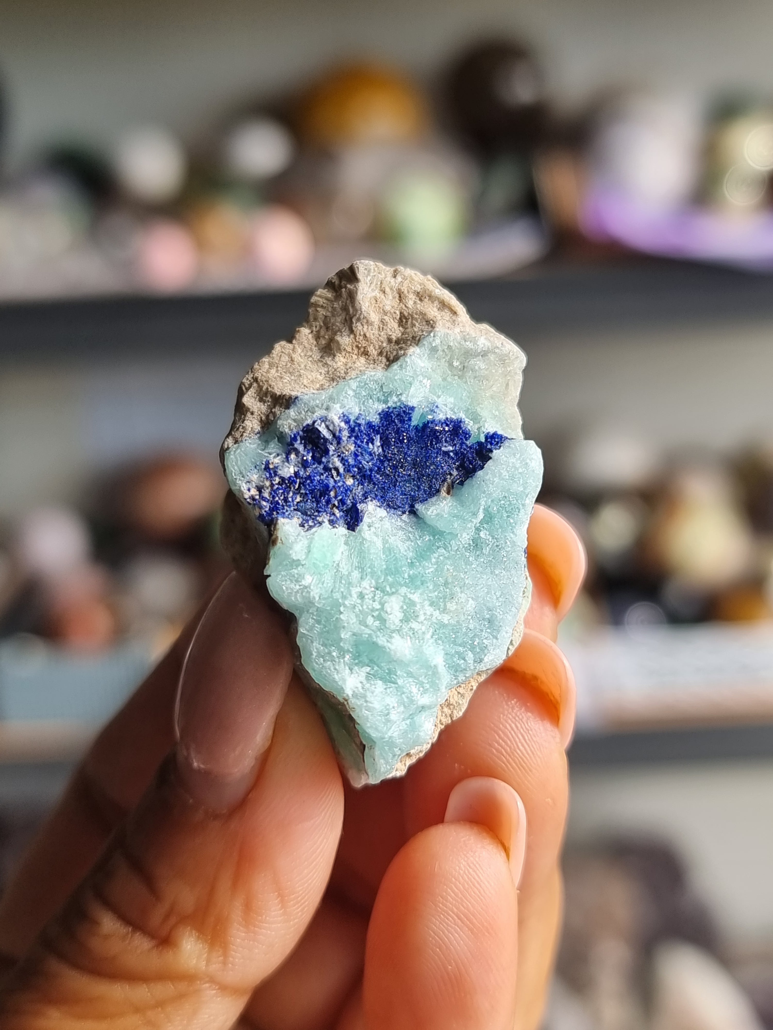 Azurite in Green Aragonite Rough