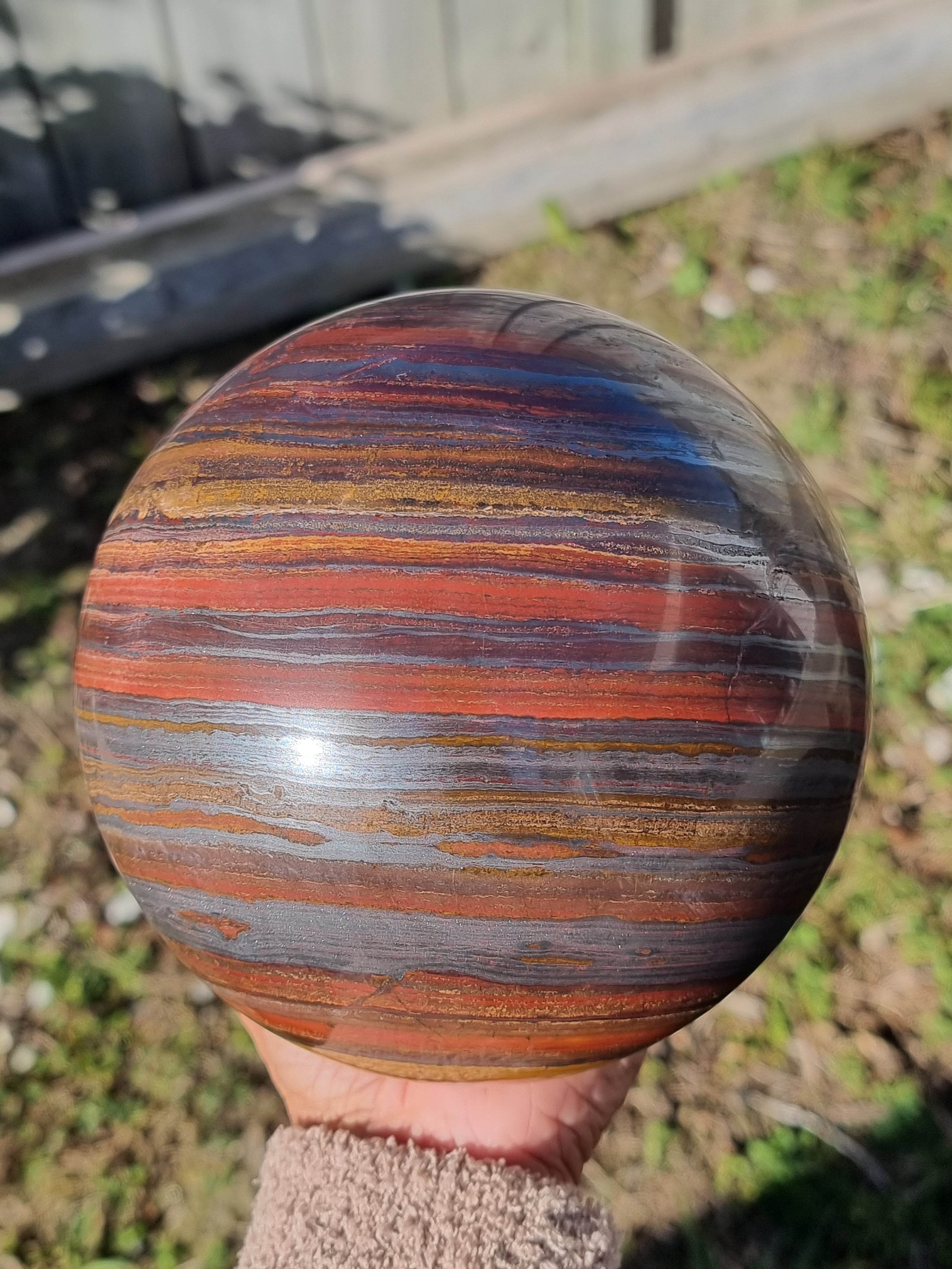 Red Tigers eye with Hematite Sphere Large