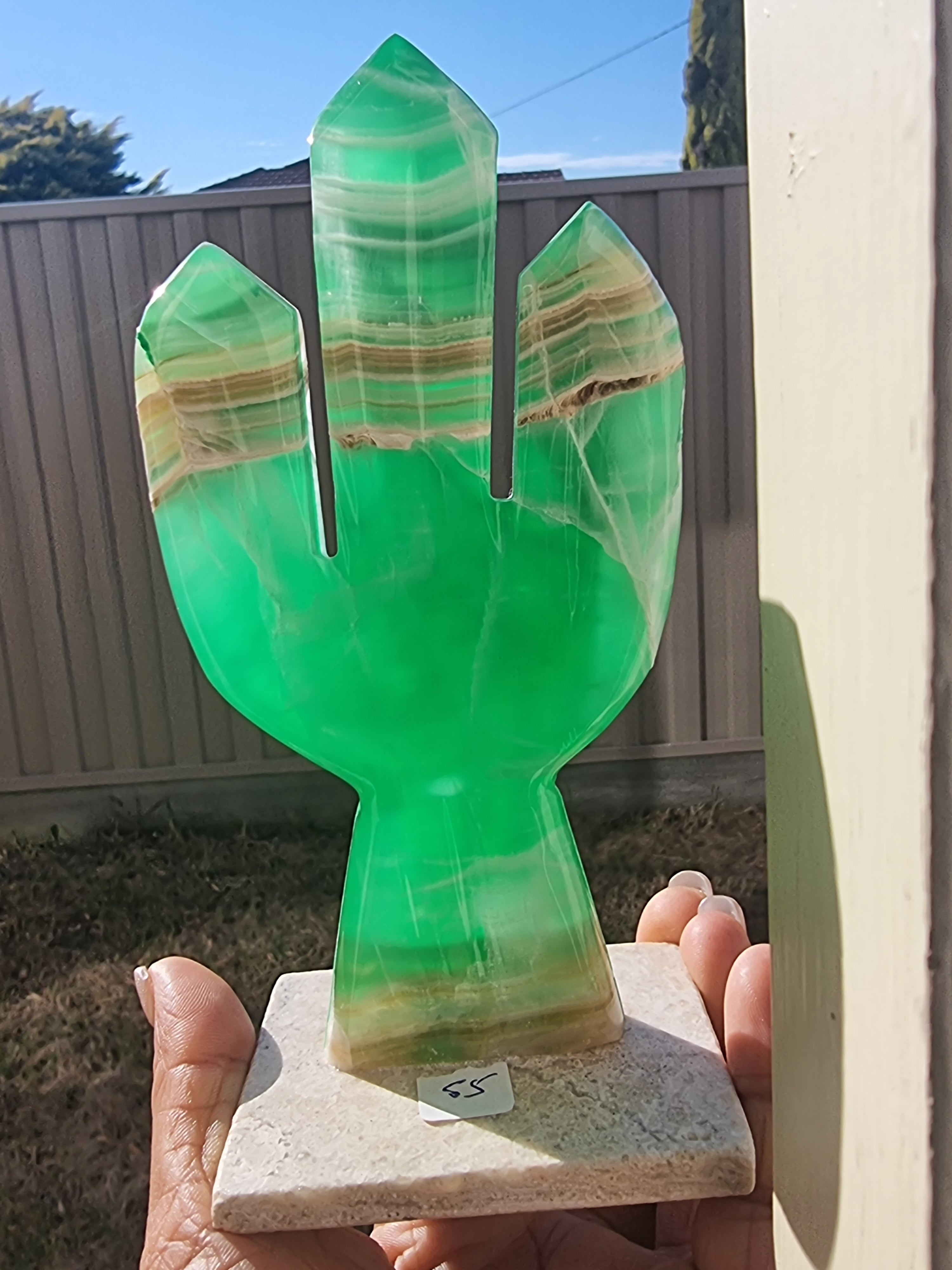 Green banded Calcite Cactus