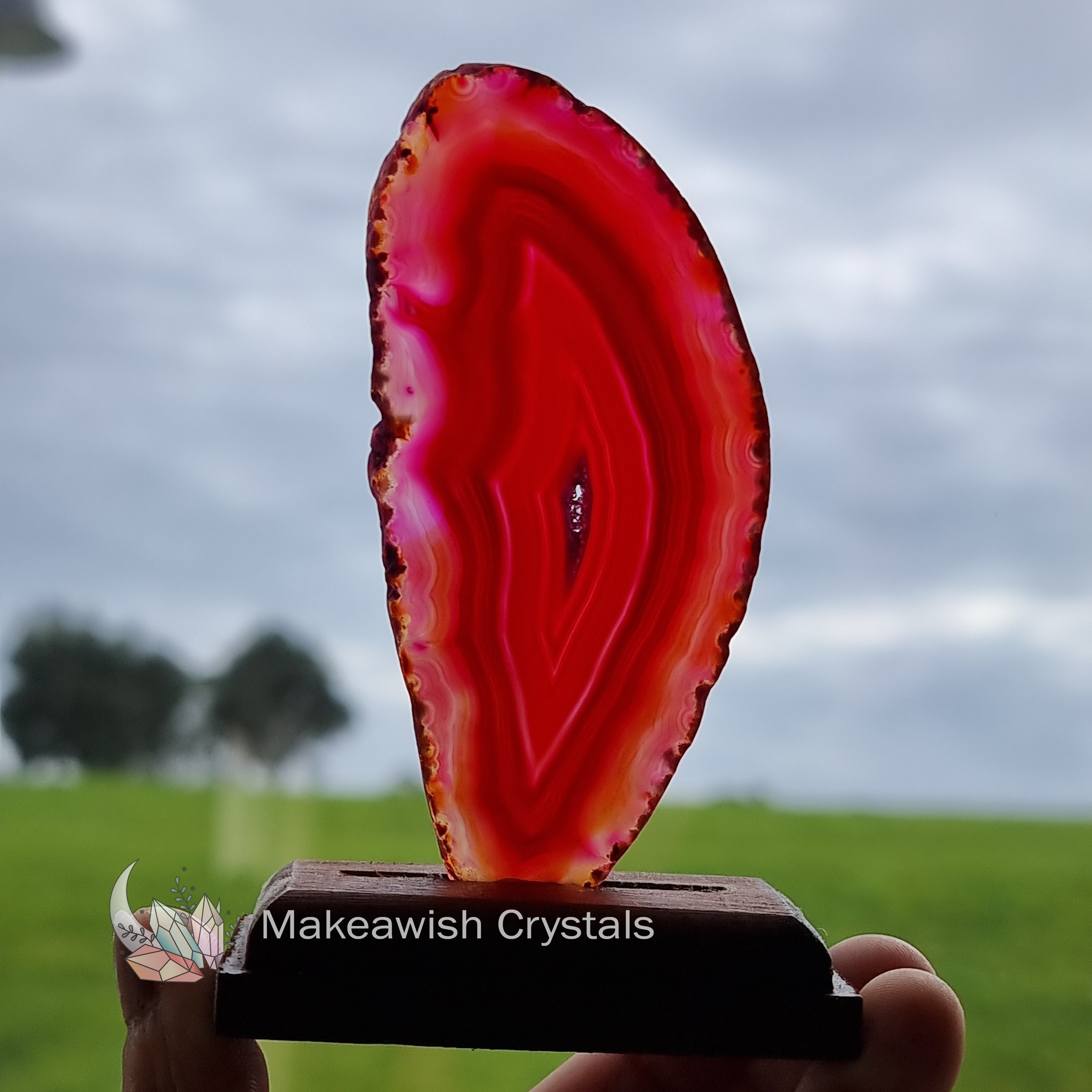Pink Agate Slab on Stand