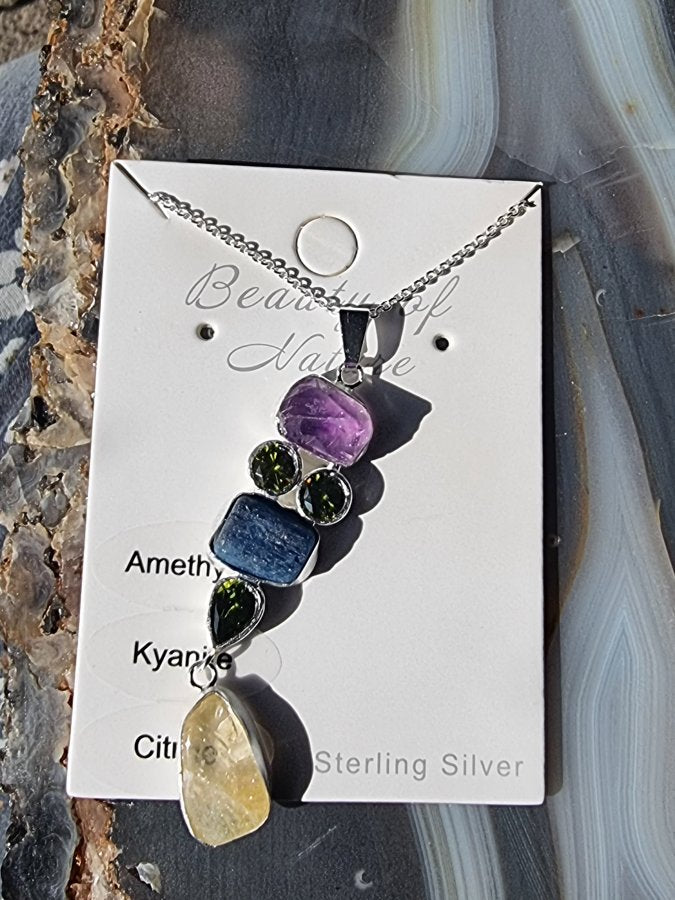 Amethyst ,Kyanite and Citrine Pendant with Peridot