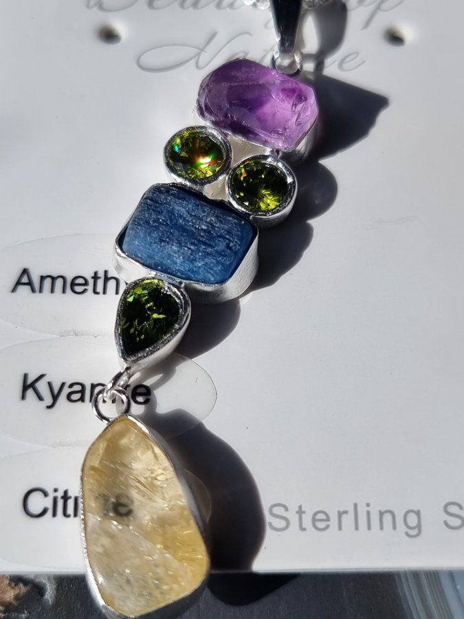 Amethyst ,Kyanite and Citrine Pendant with Peridot