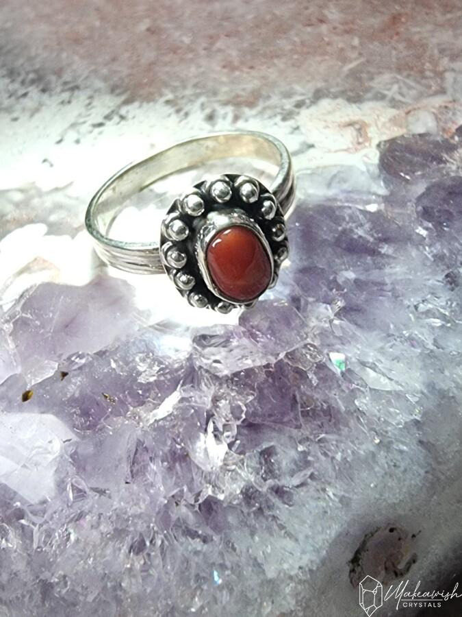 Red Coral in Sterling Silver Ring 6.5US