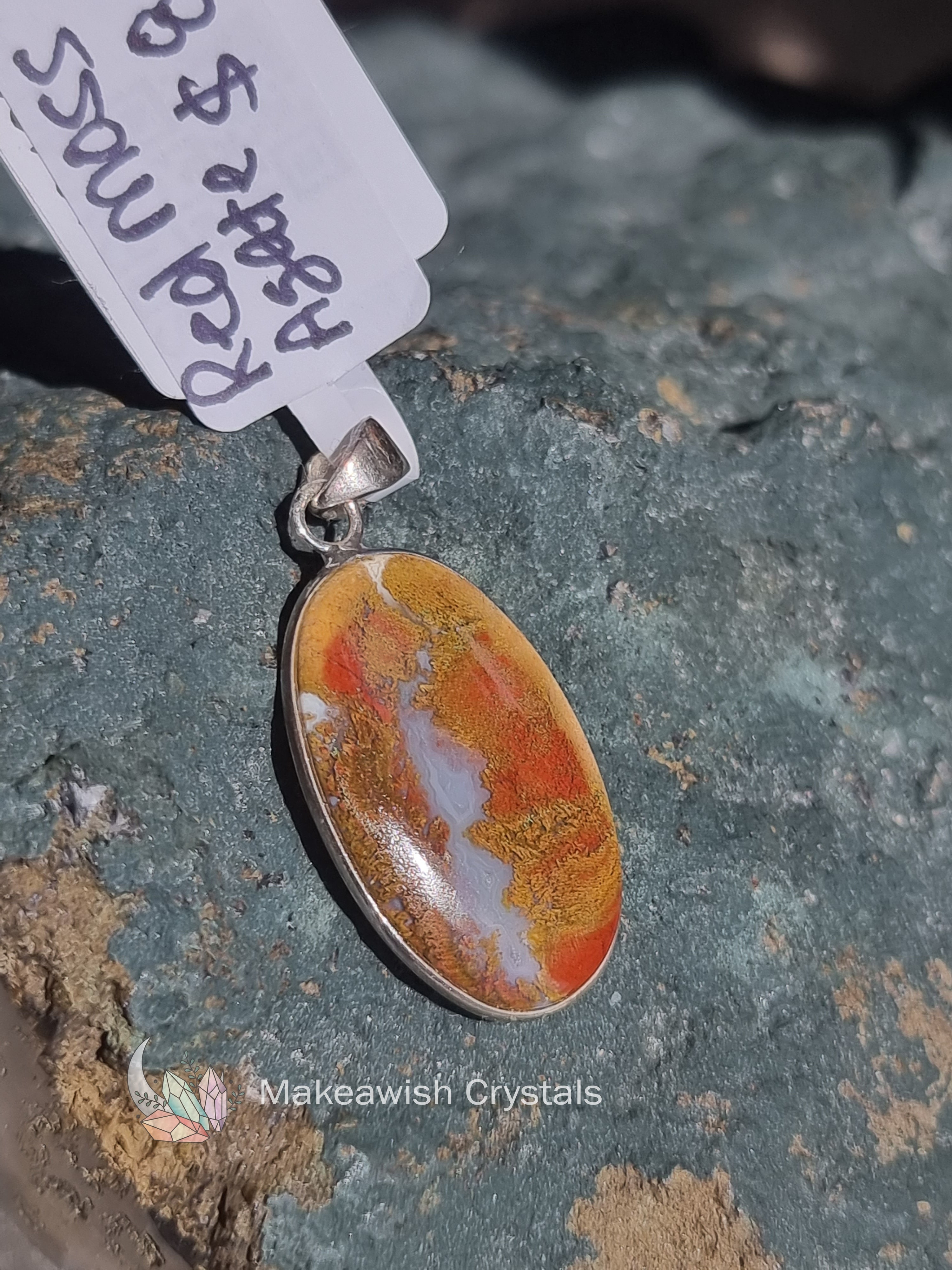 Red Moss Agate Pendant Sterling Silver