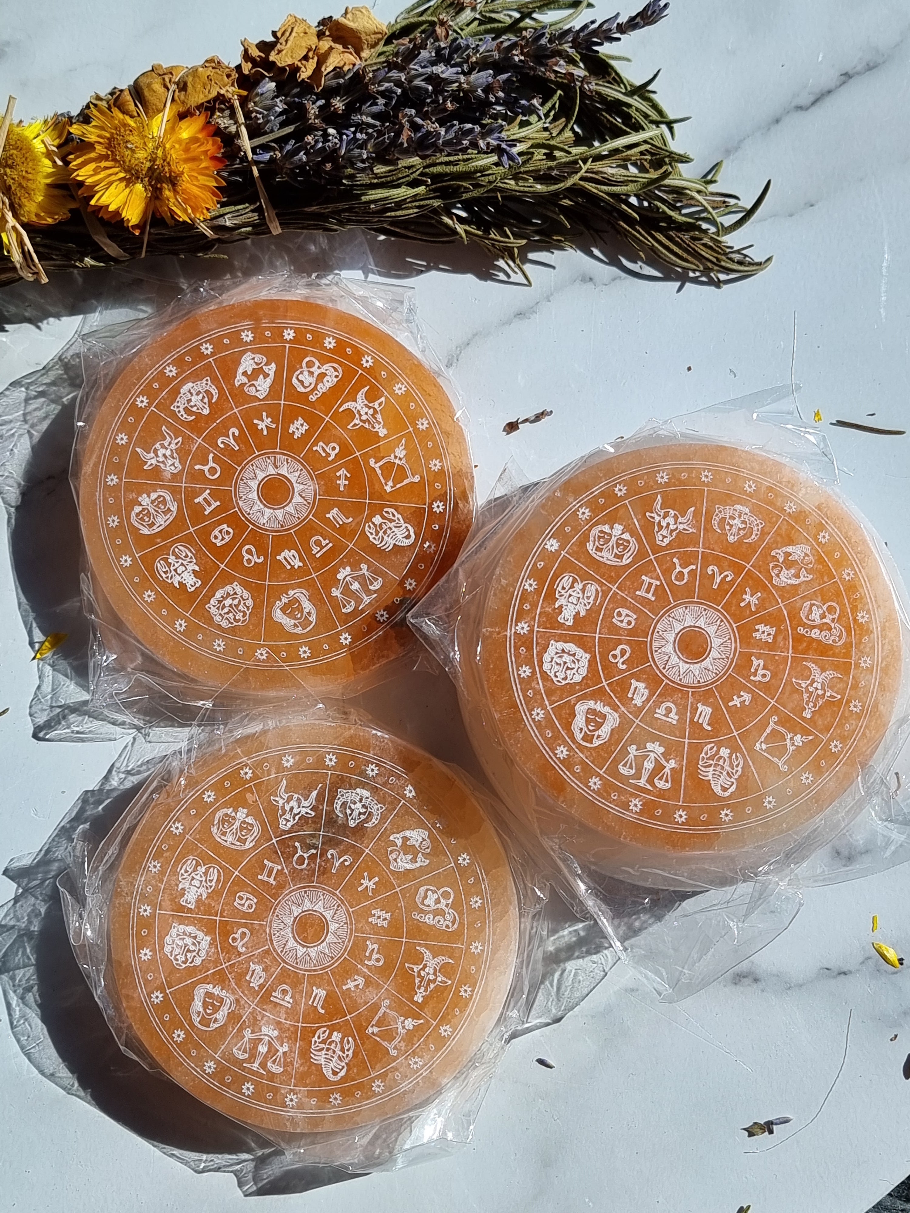 Orange Selenite Zodiac Plate