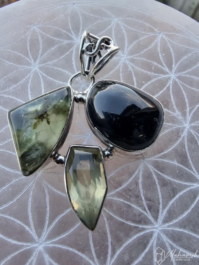 Prehnite and Lemon Quartz Pendant Sterling Silver
