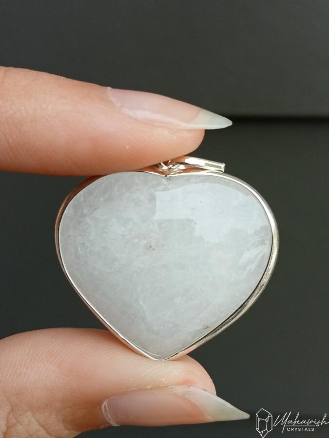 Milky Quartz Heart Pendant Sterling Silver