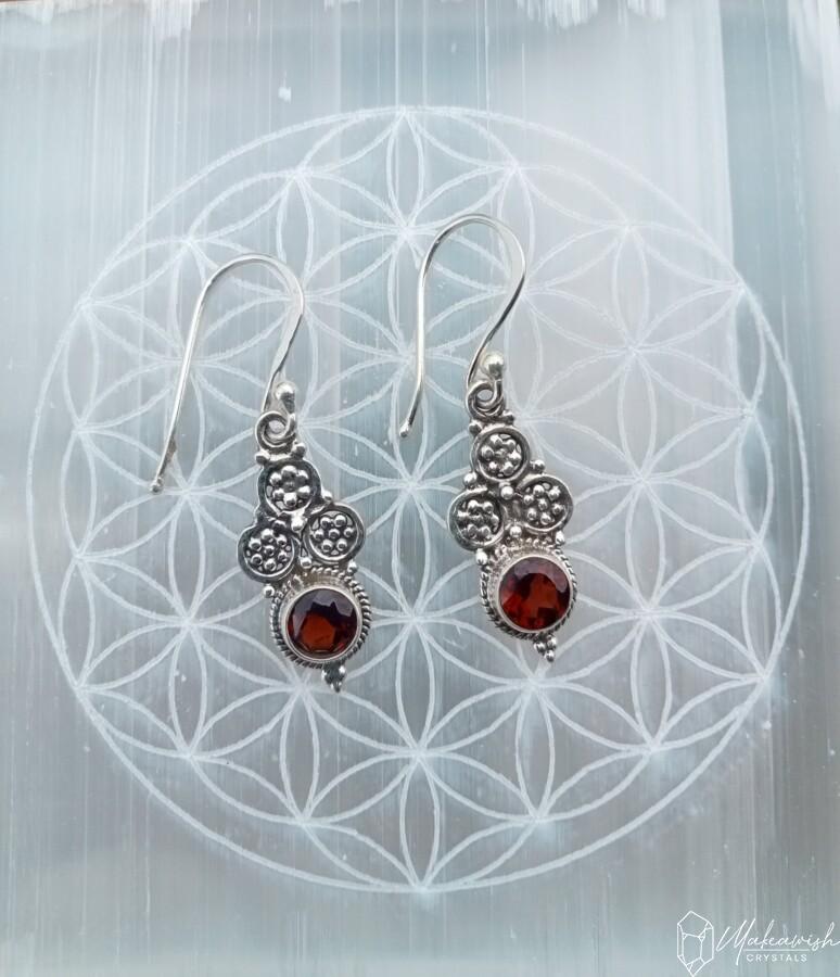 Garnet Hanging Earrings Sterling Silver