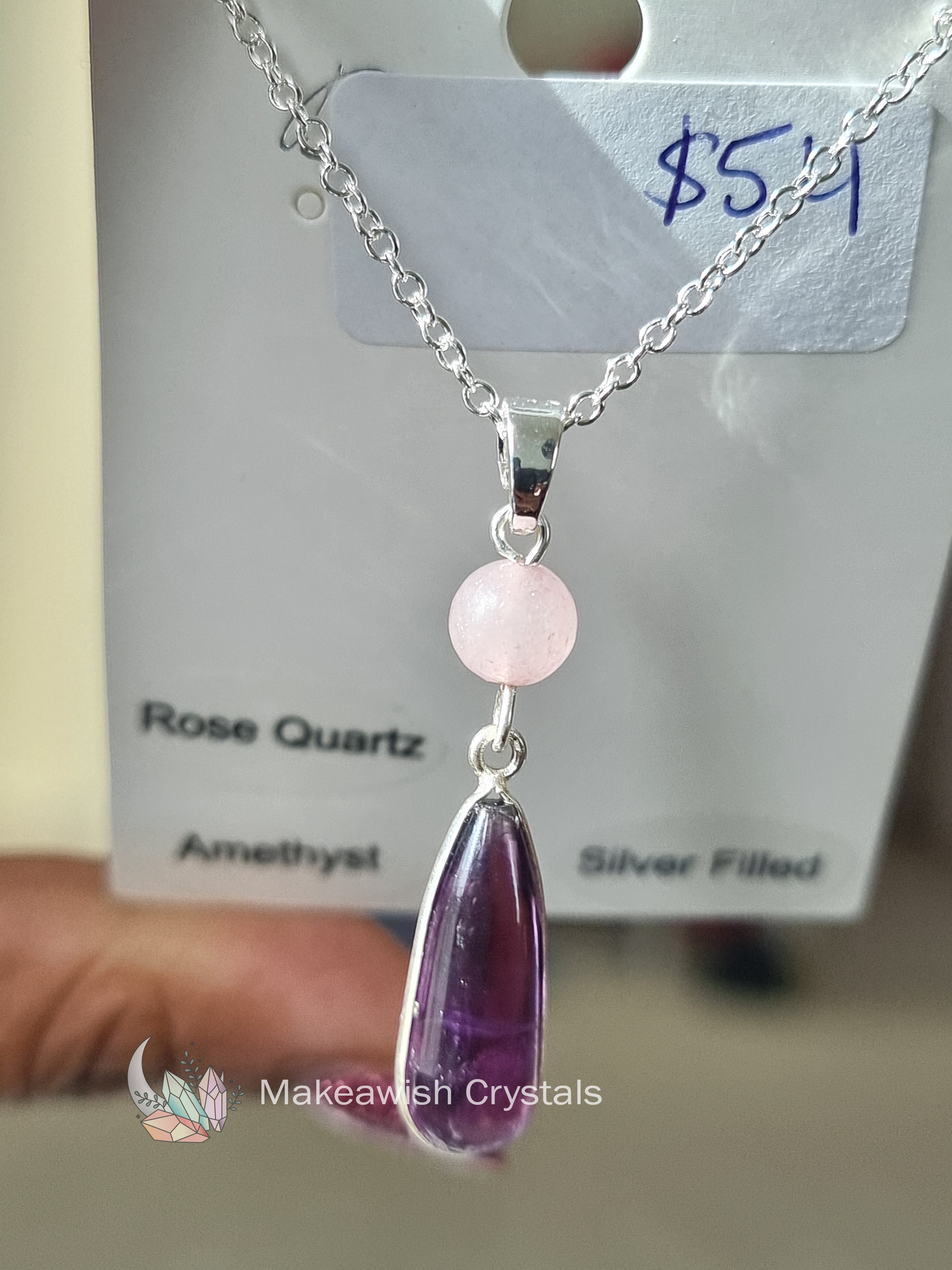 Rose quartz sales and amethyst necklace