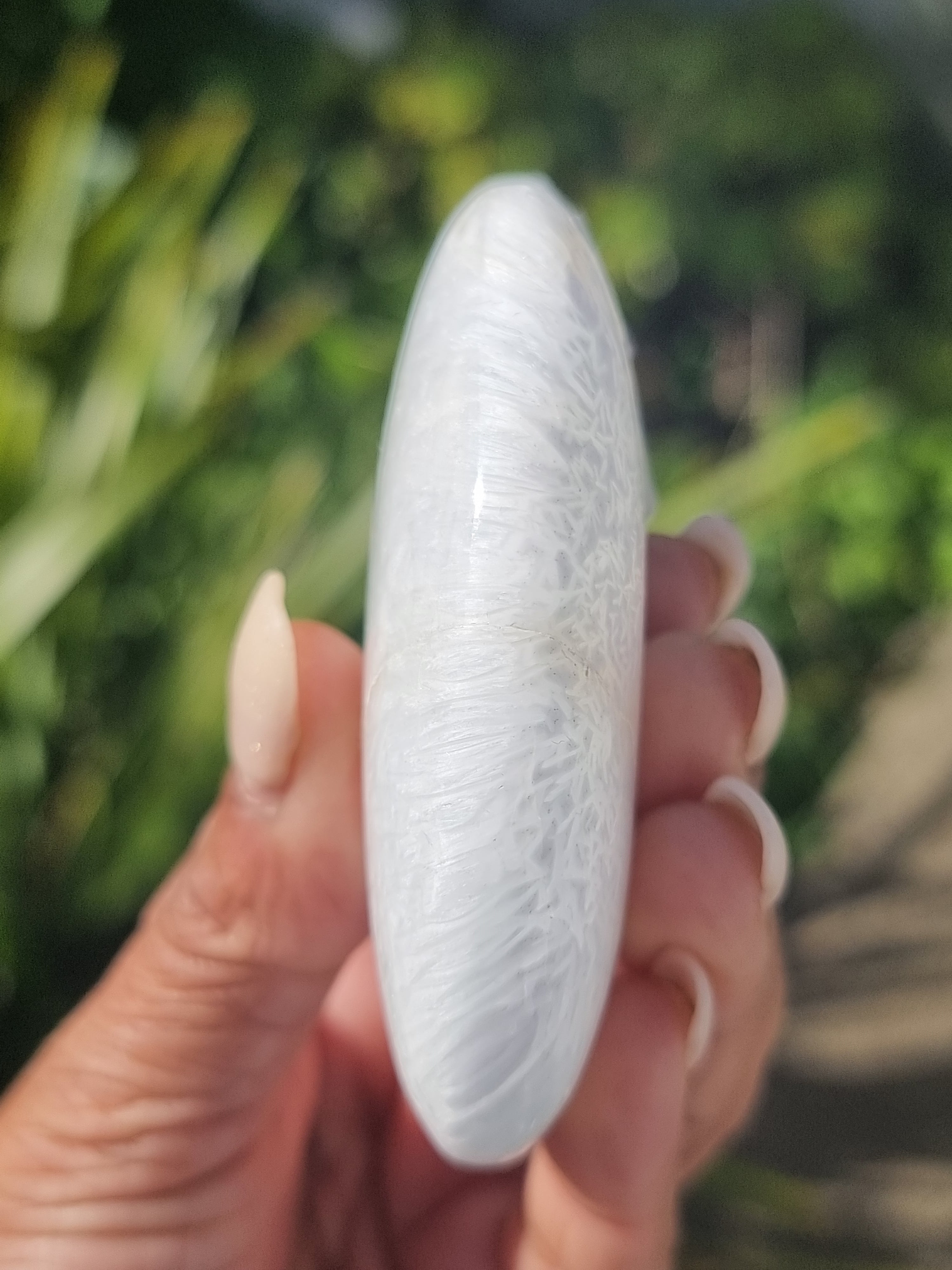 White Scolecite Palm Stone
