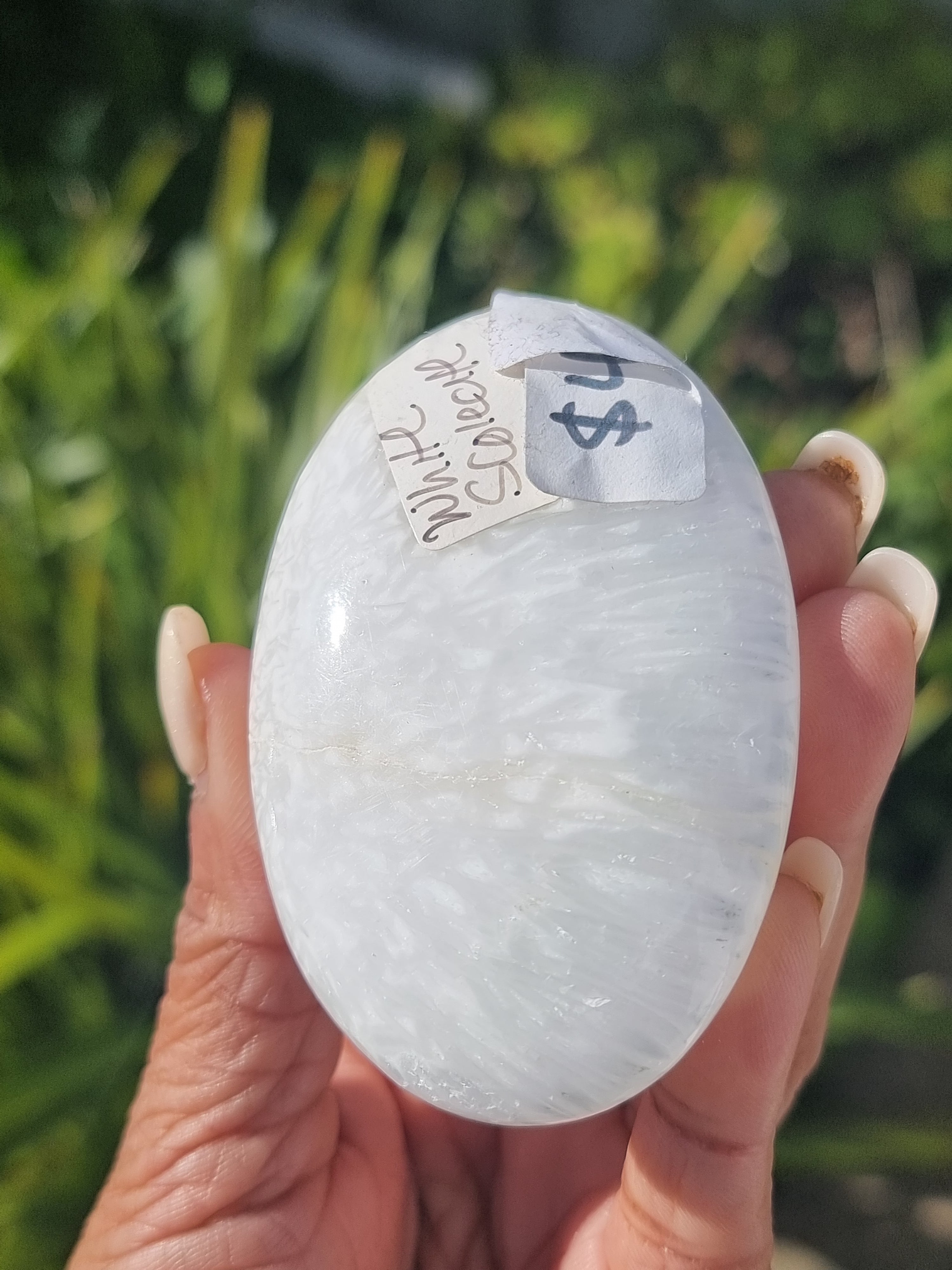 White Scolecite Palm Stone