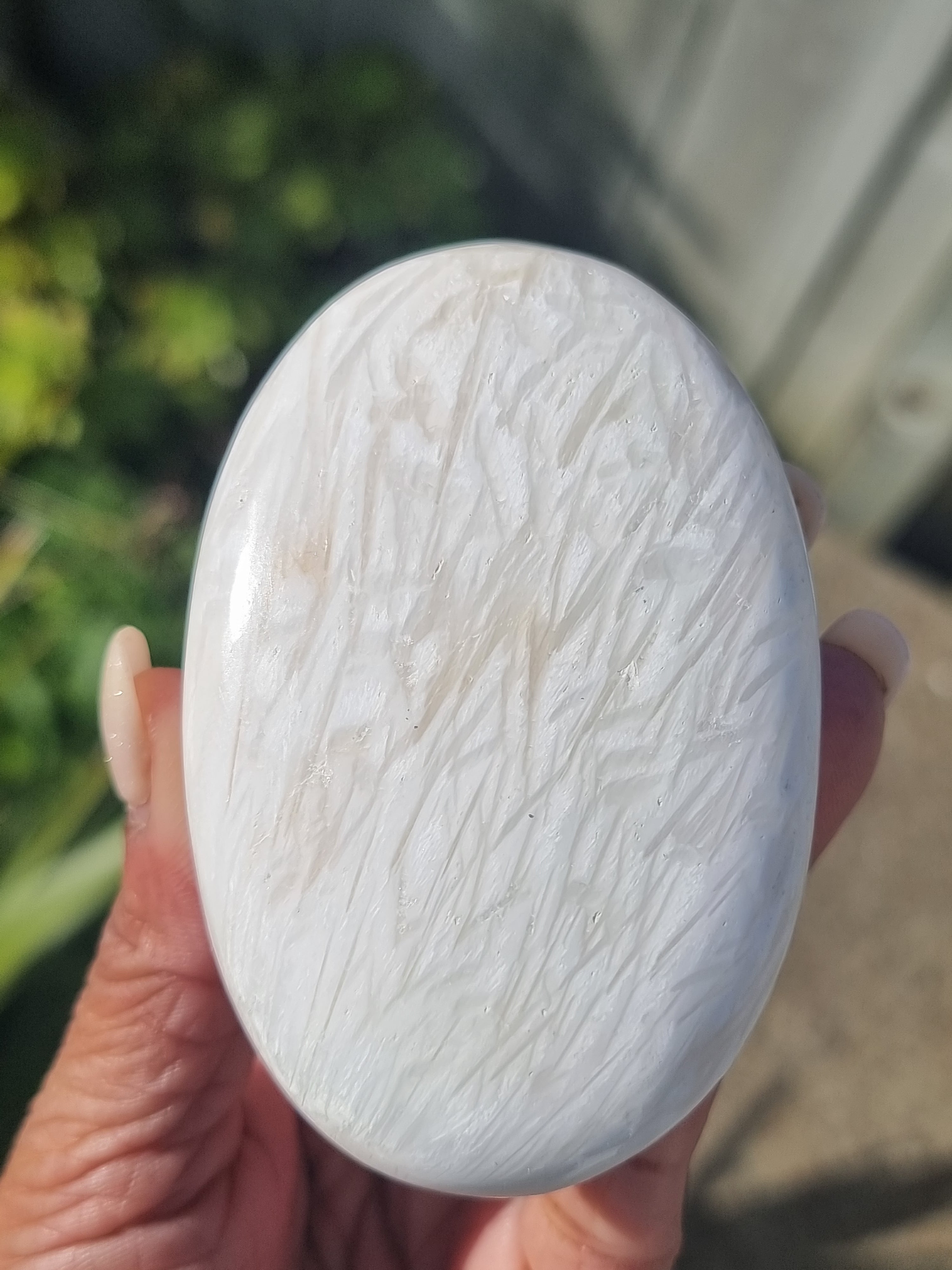 White Scolecite Palm Stone