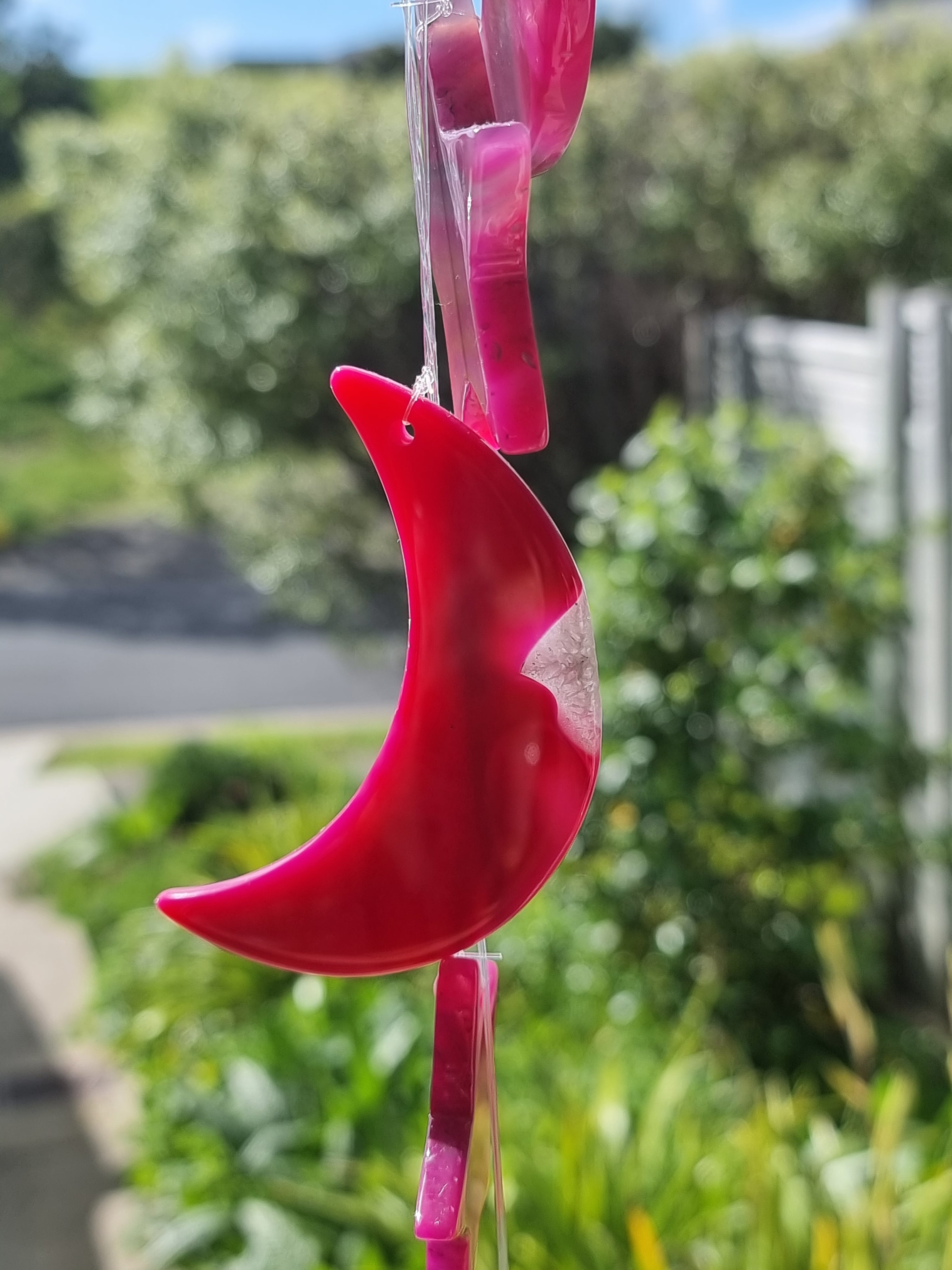 Pink Agate Star Moon Windchime