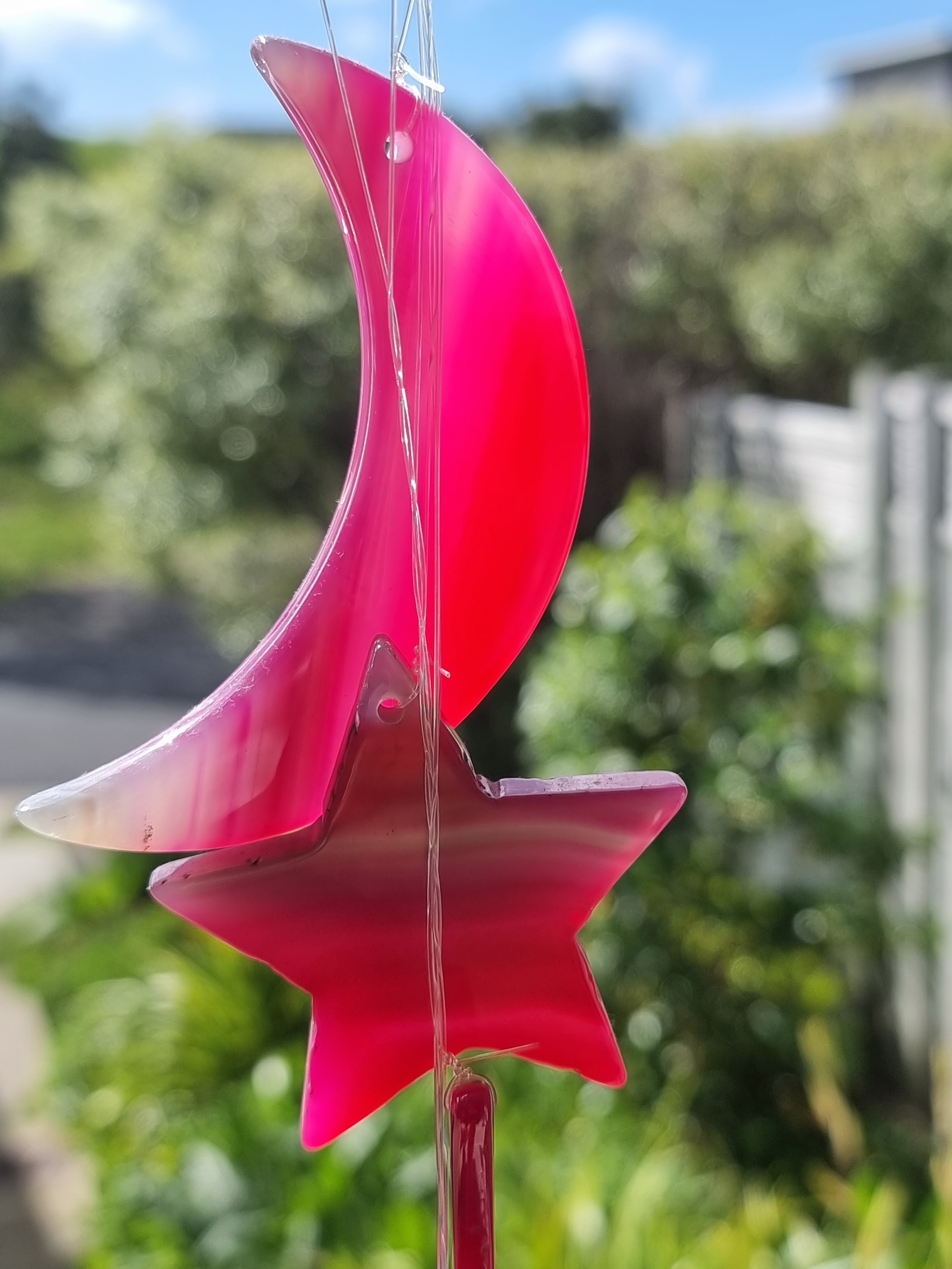 Pink Agate Star Moon Windchime