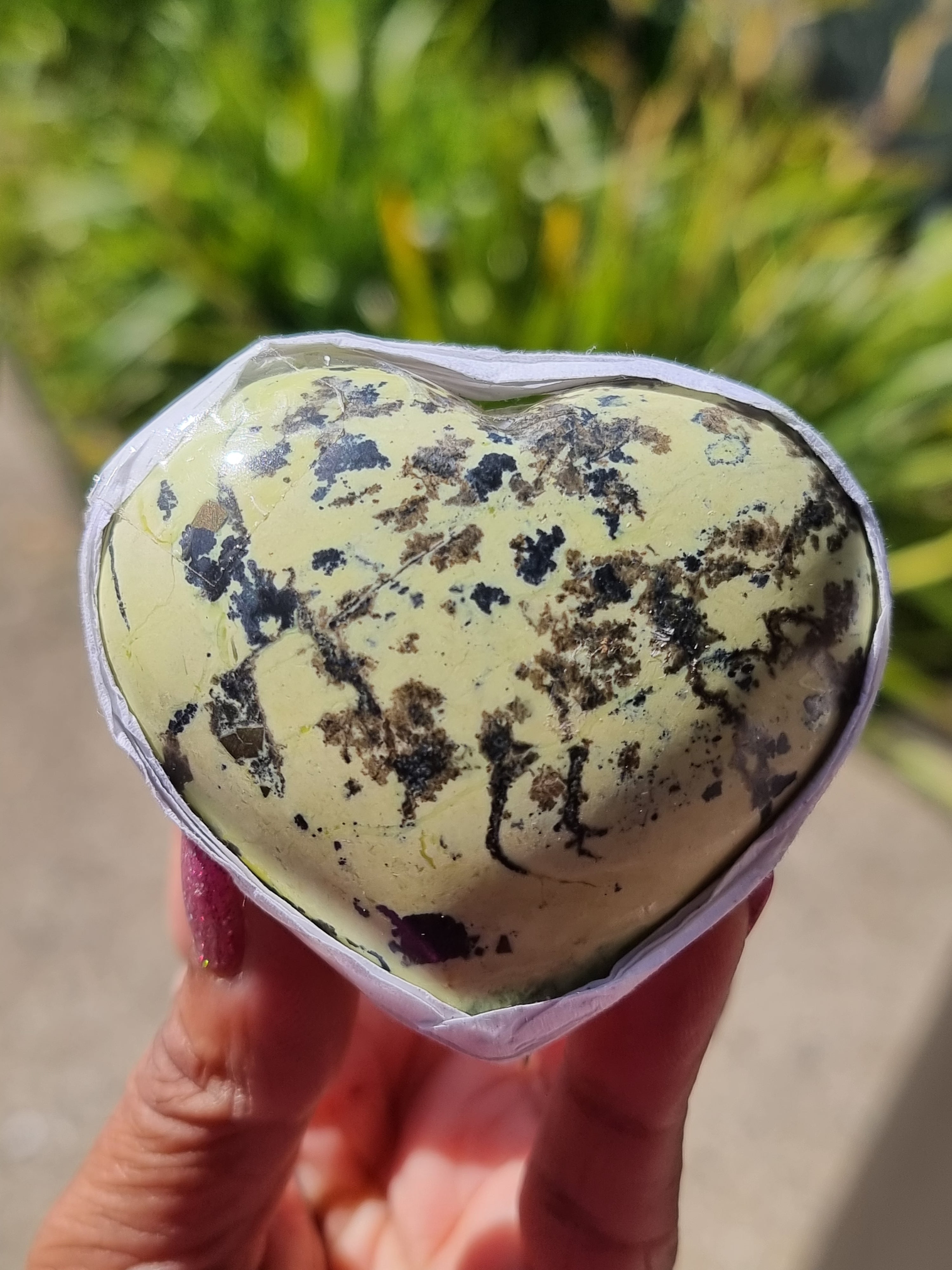 Lemon Serpentine with Pyrite Heart