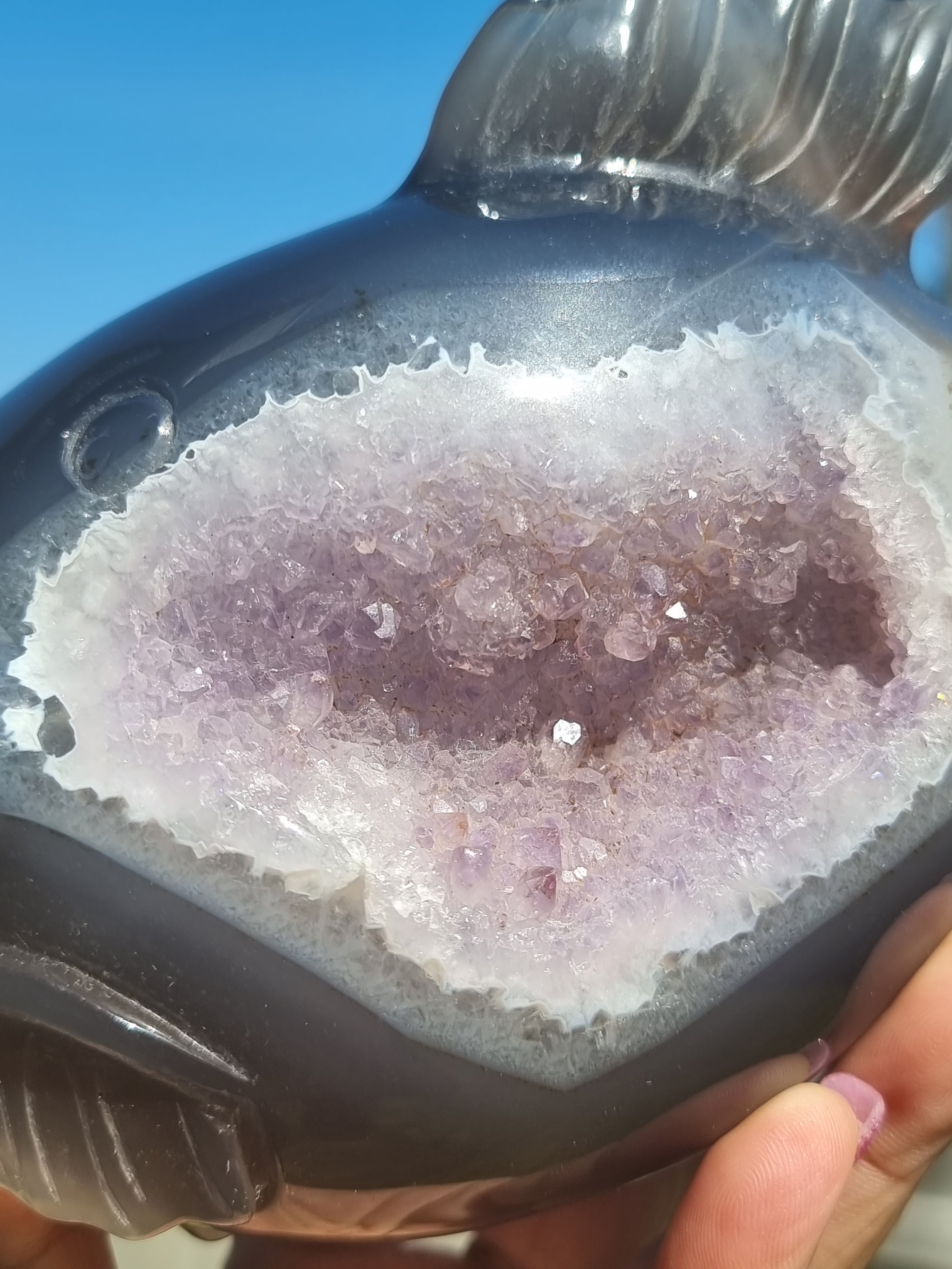 Agate Fish with Amethyst Druzy Large