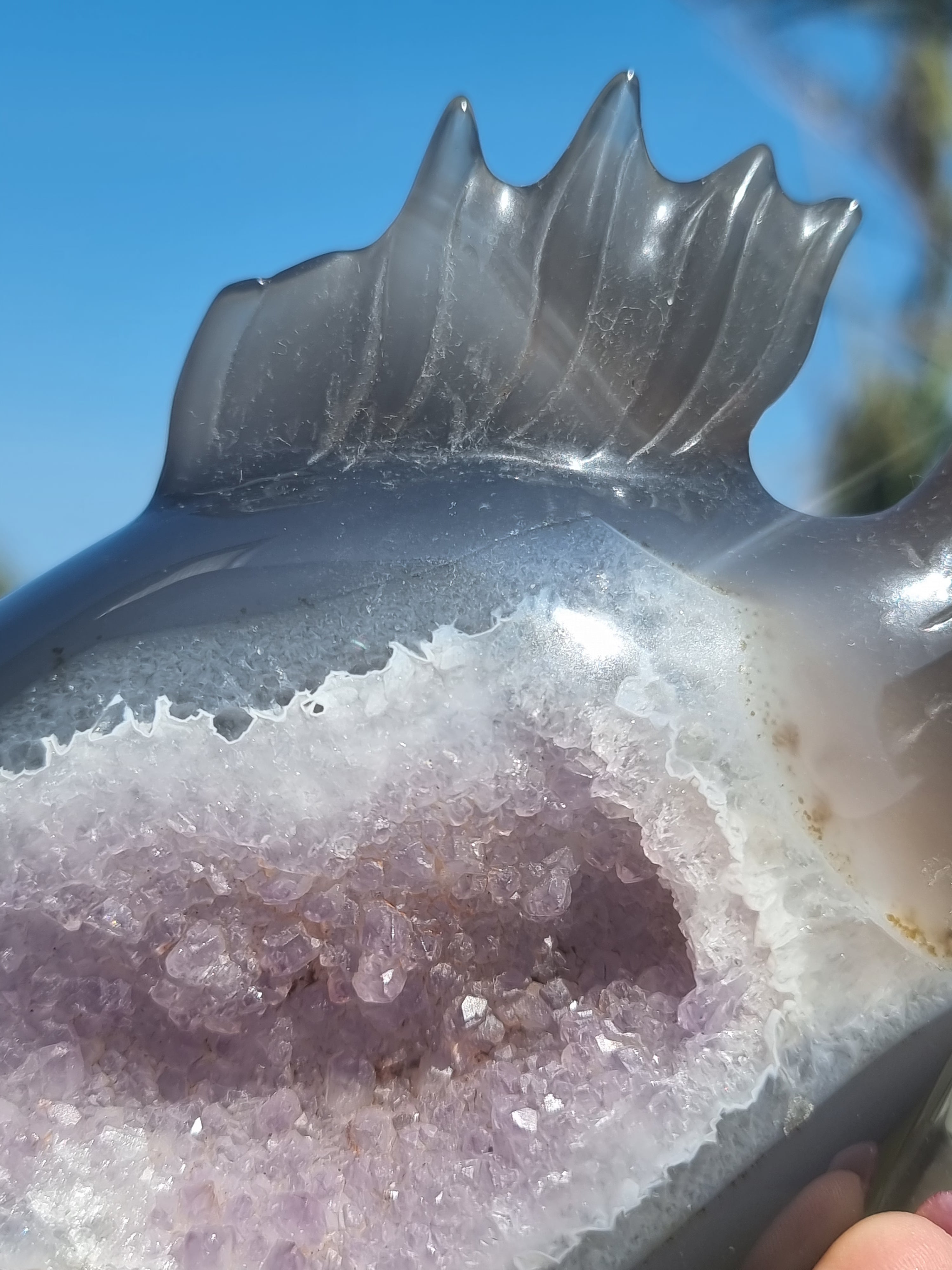 Agate Fish with Amethyst Druzy Large