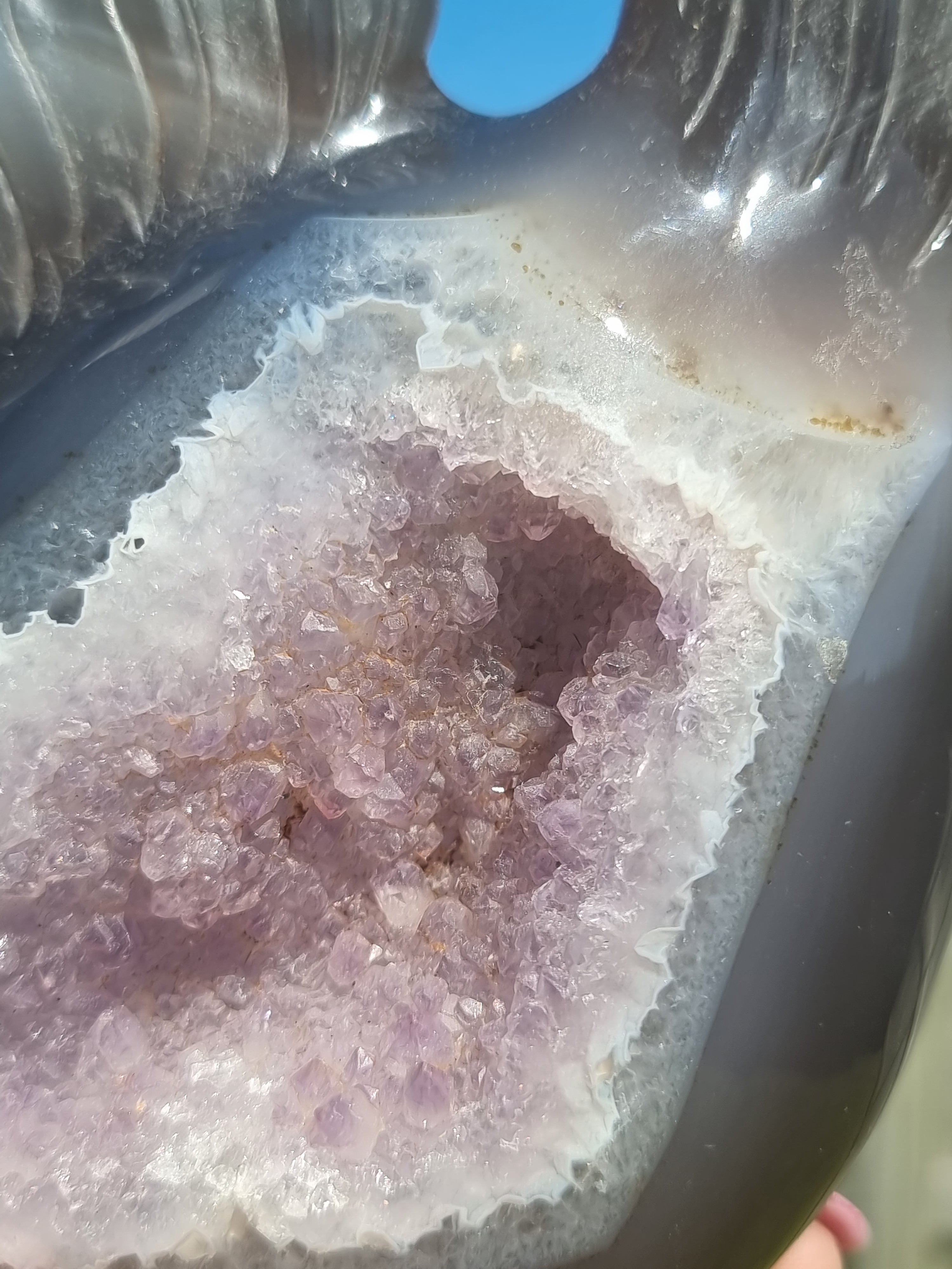 Agate Fish with Amethyst Druzy Large