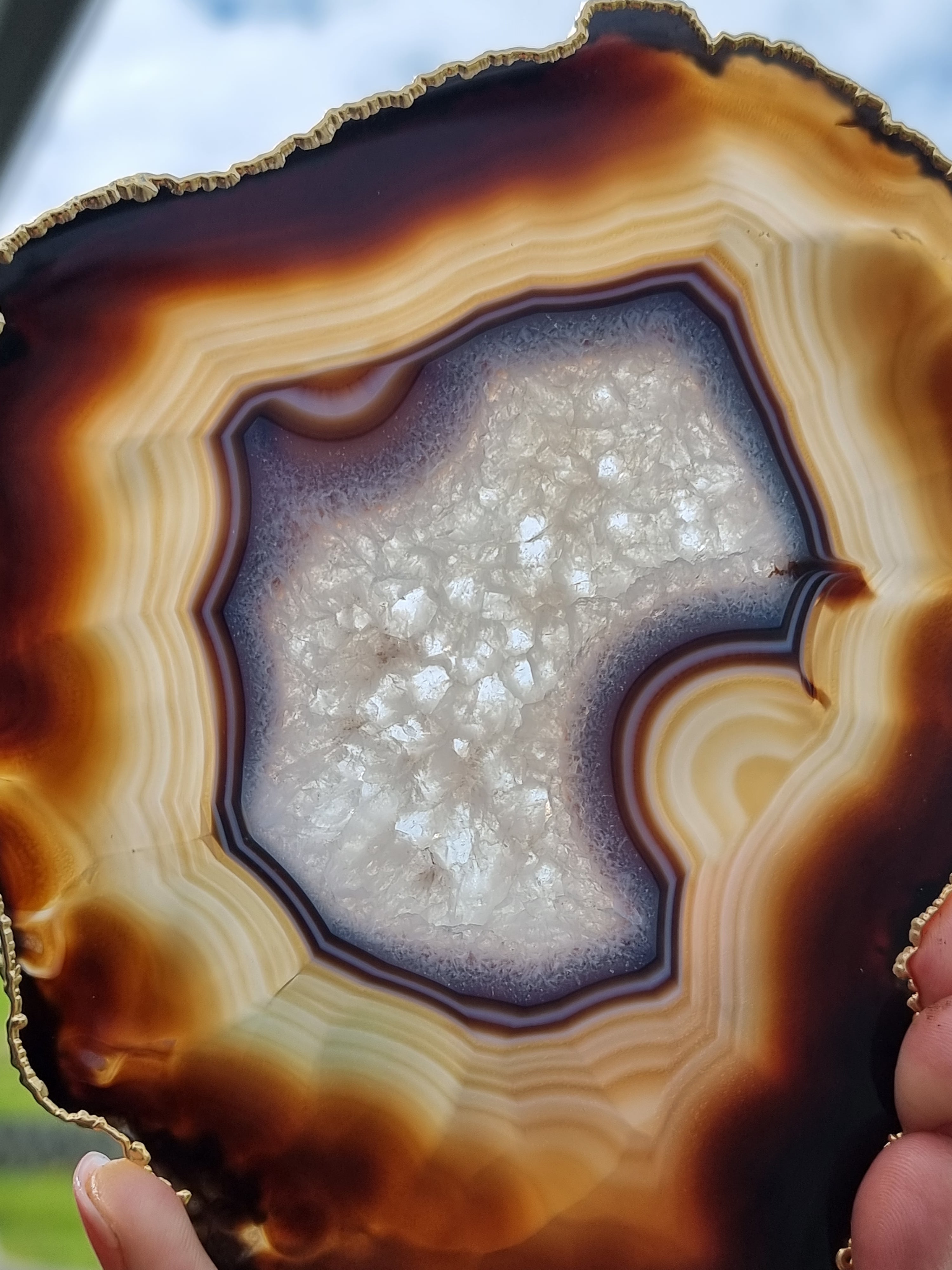Natural Agate Slab with Gold Trim