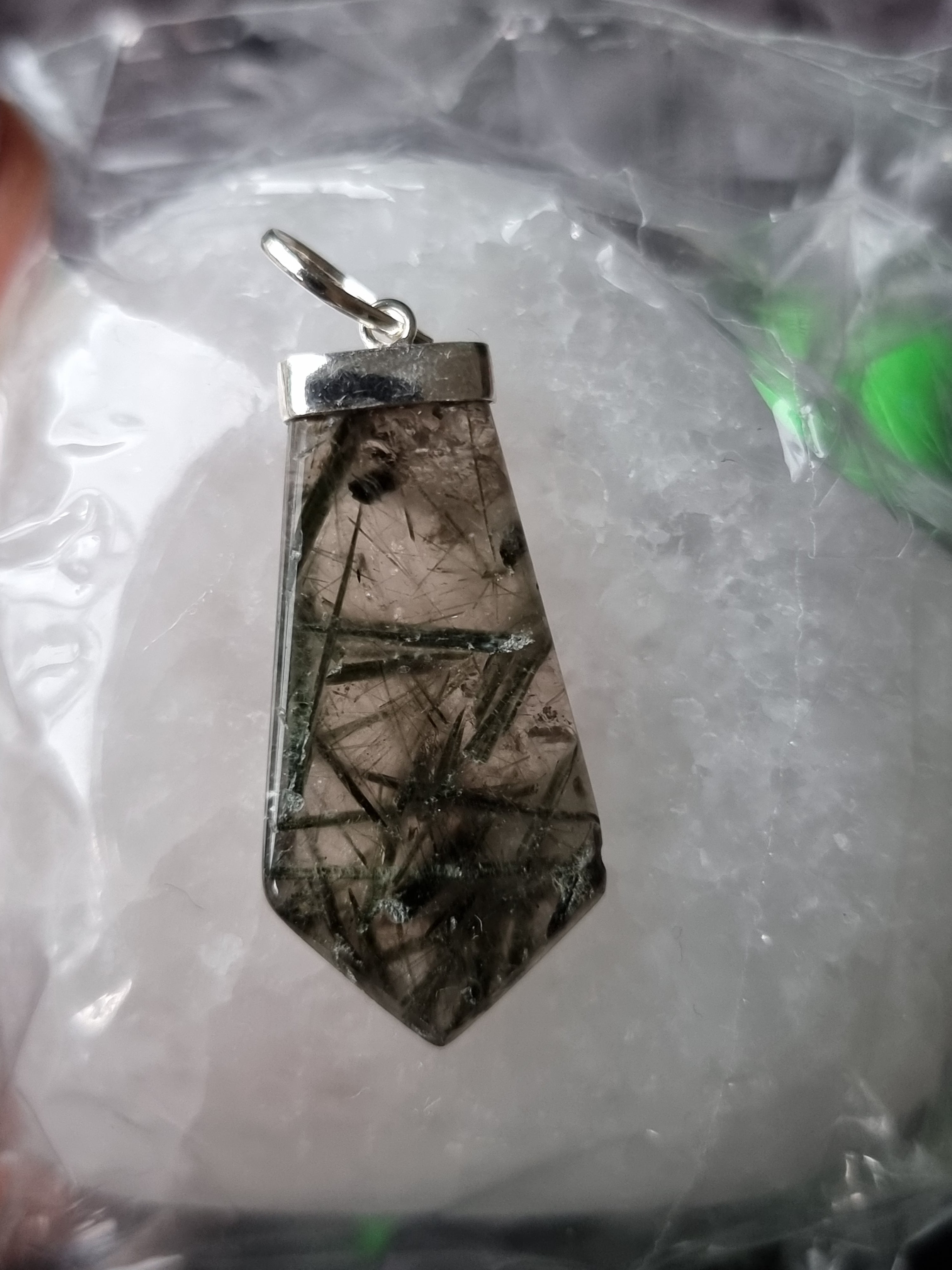 Epidote in Quartz Slab Pendant