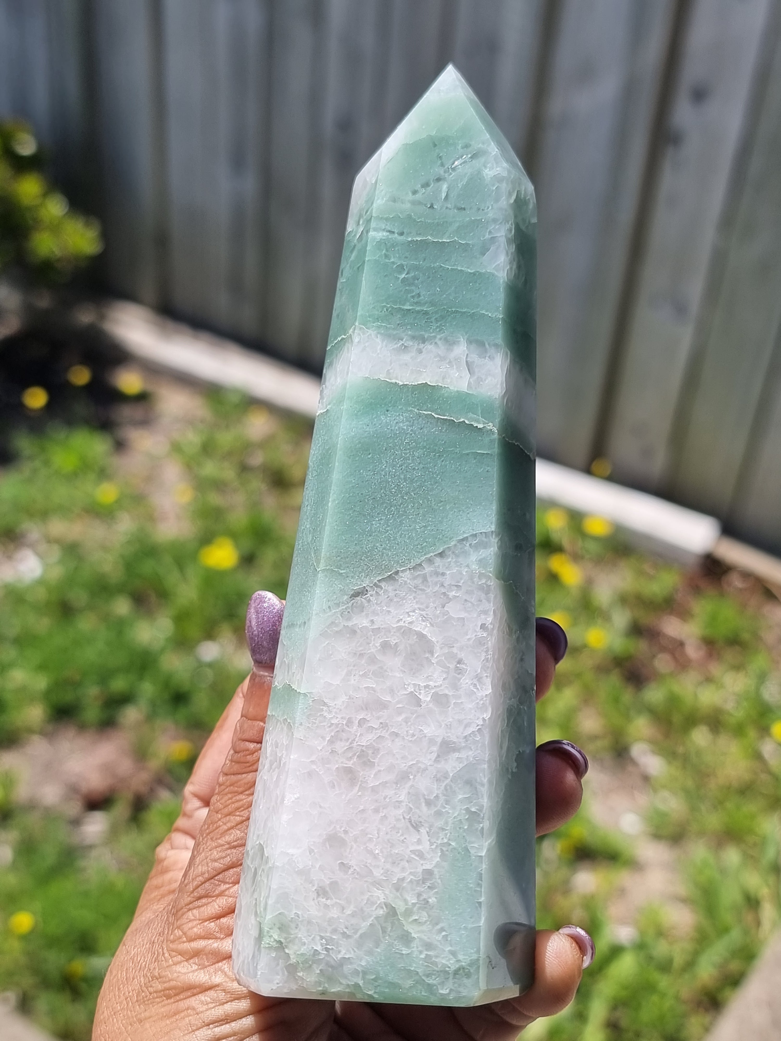 Green Aventurine in Quartz Tower Brazil