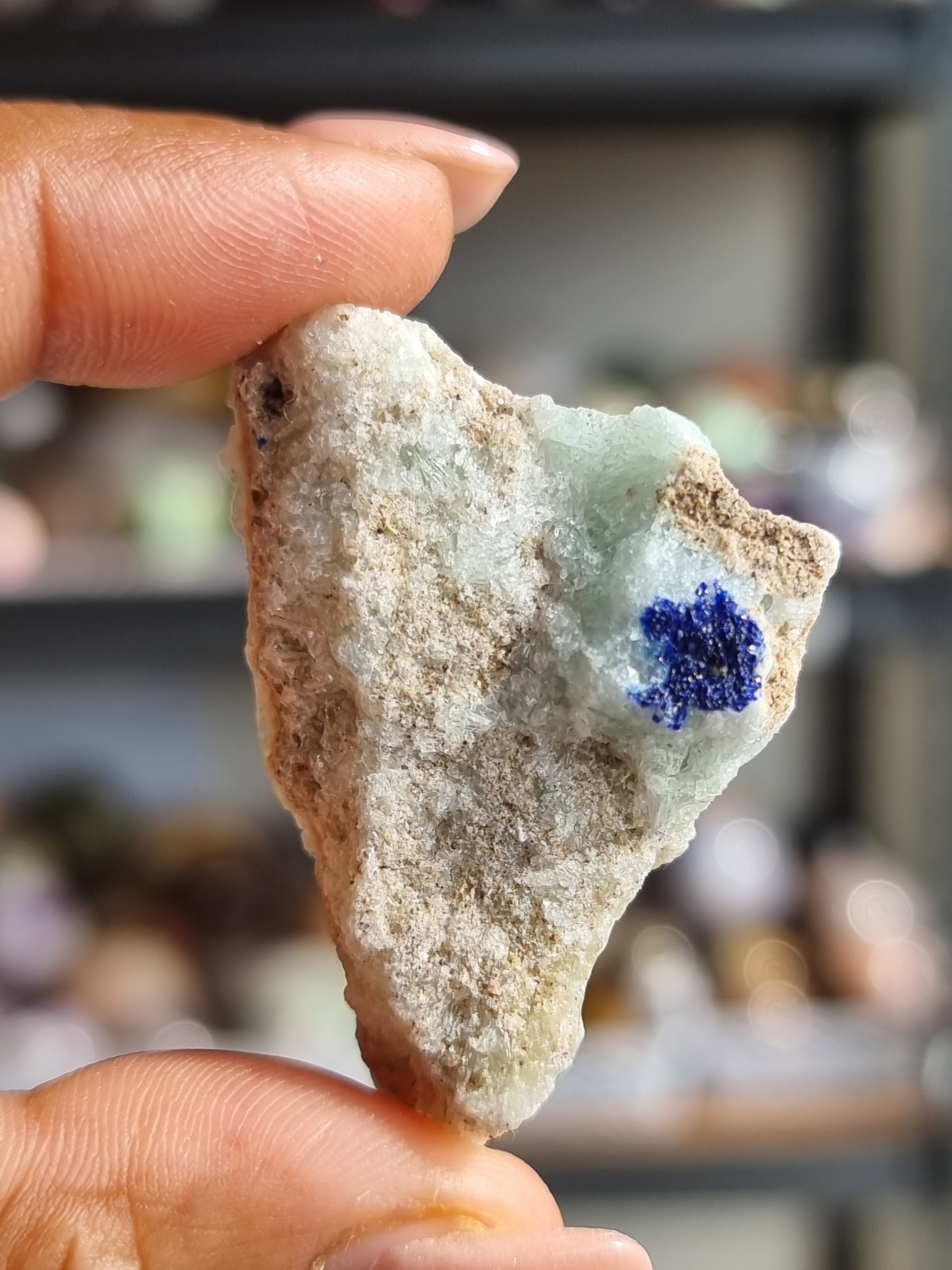 Azurite in Green Aragonite Rough