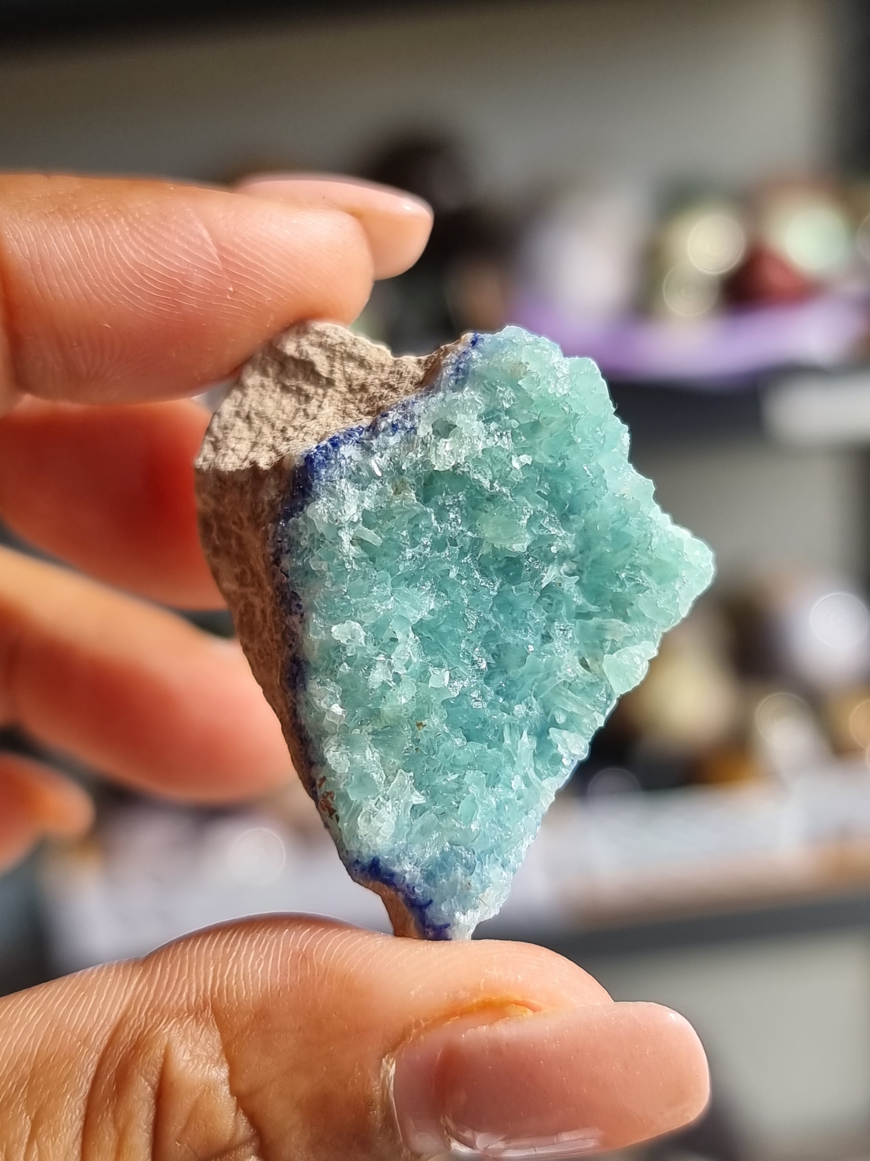 Azurite in Green Aragonite Rough