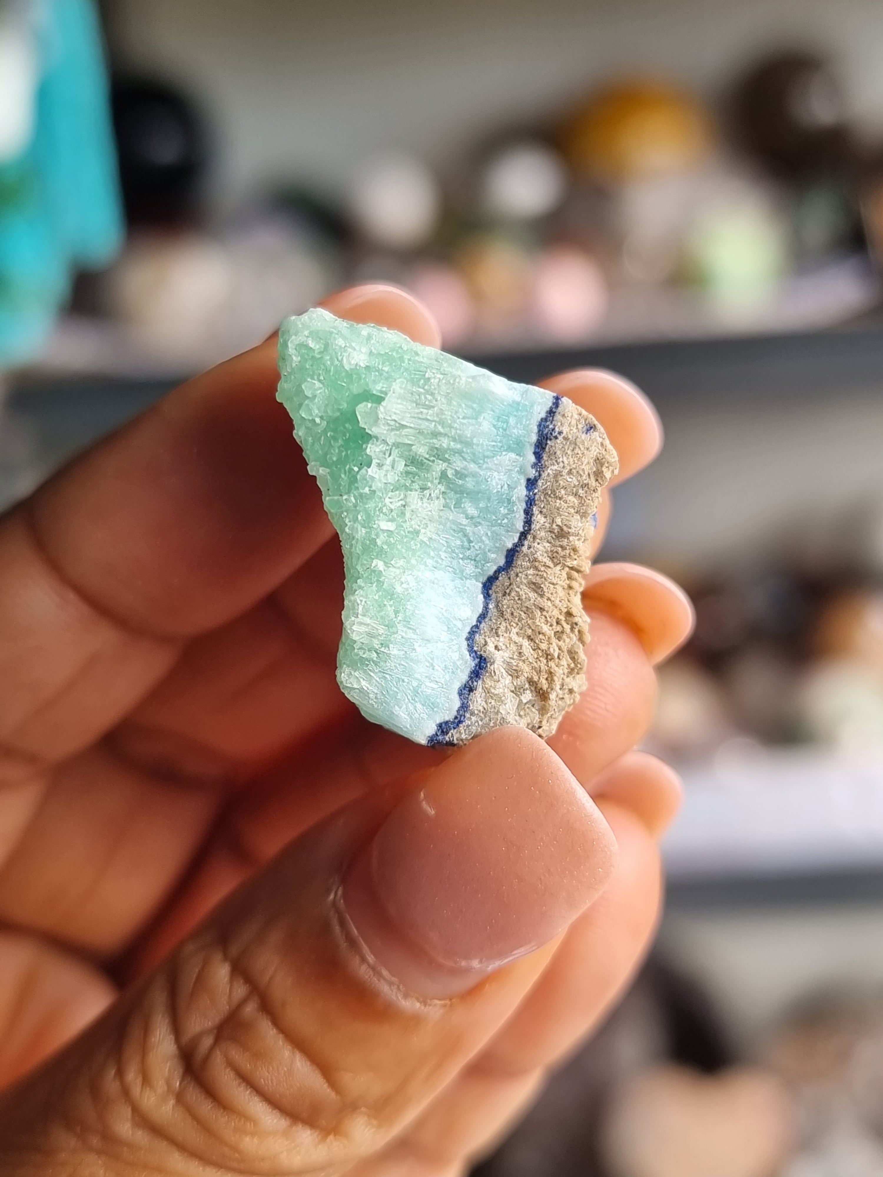 Azurite in Green Aragonite Rough