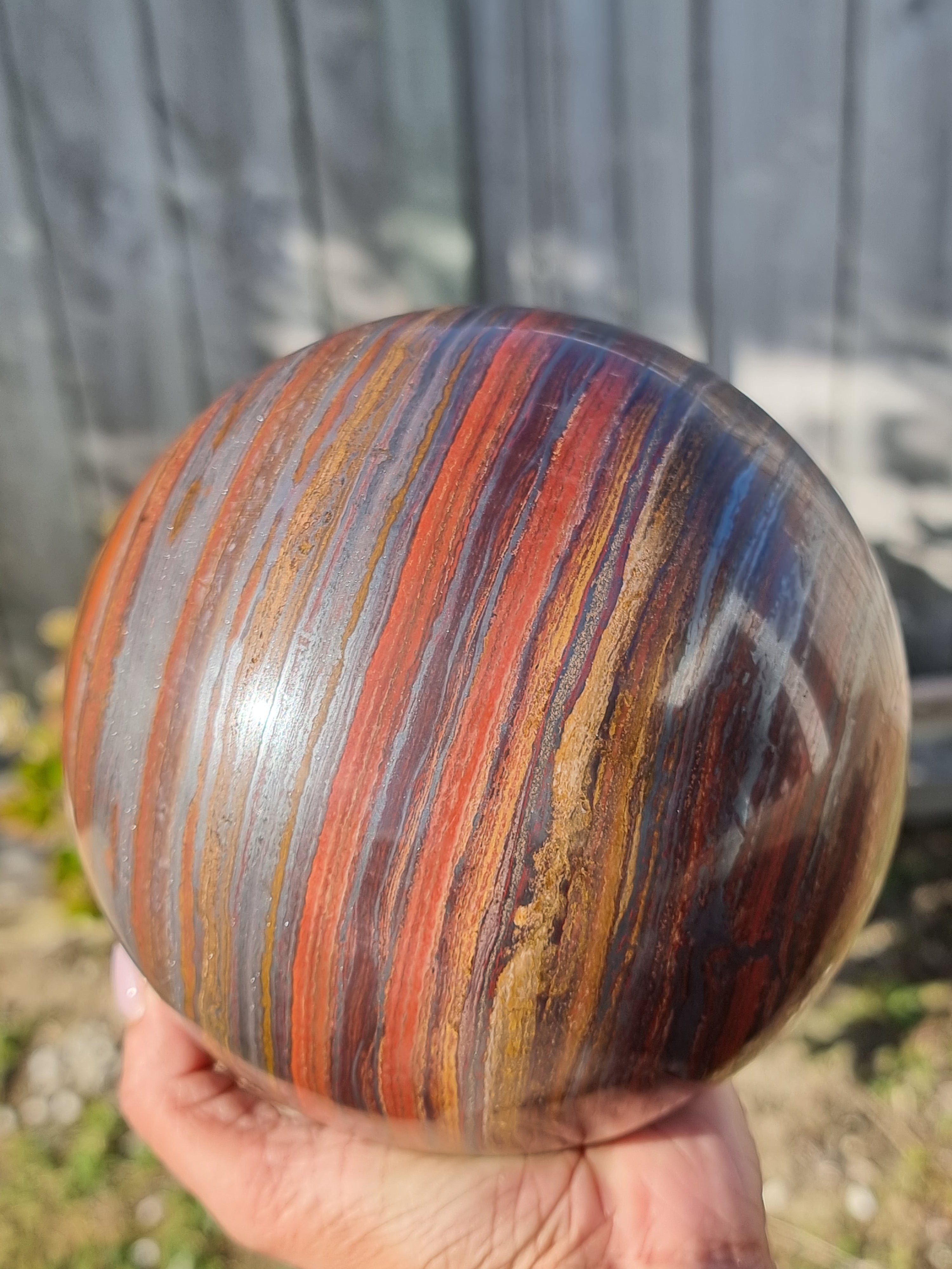 Red Tigers eye with Hematite Sphere Large