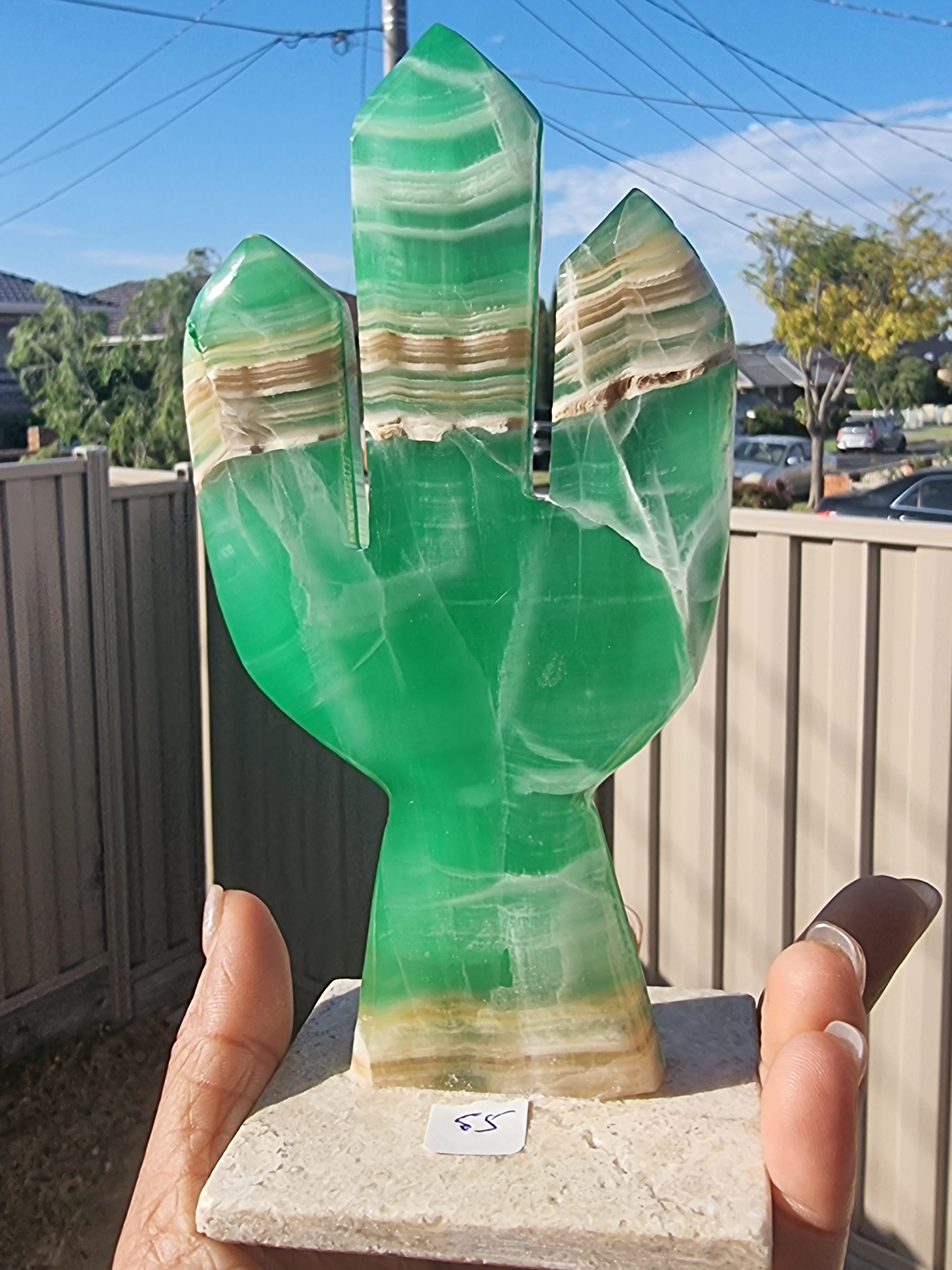 Green banded Calcite Cactus