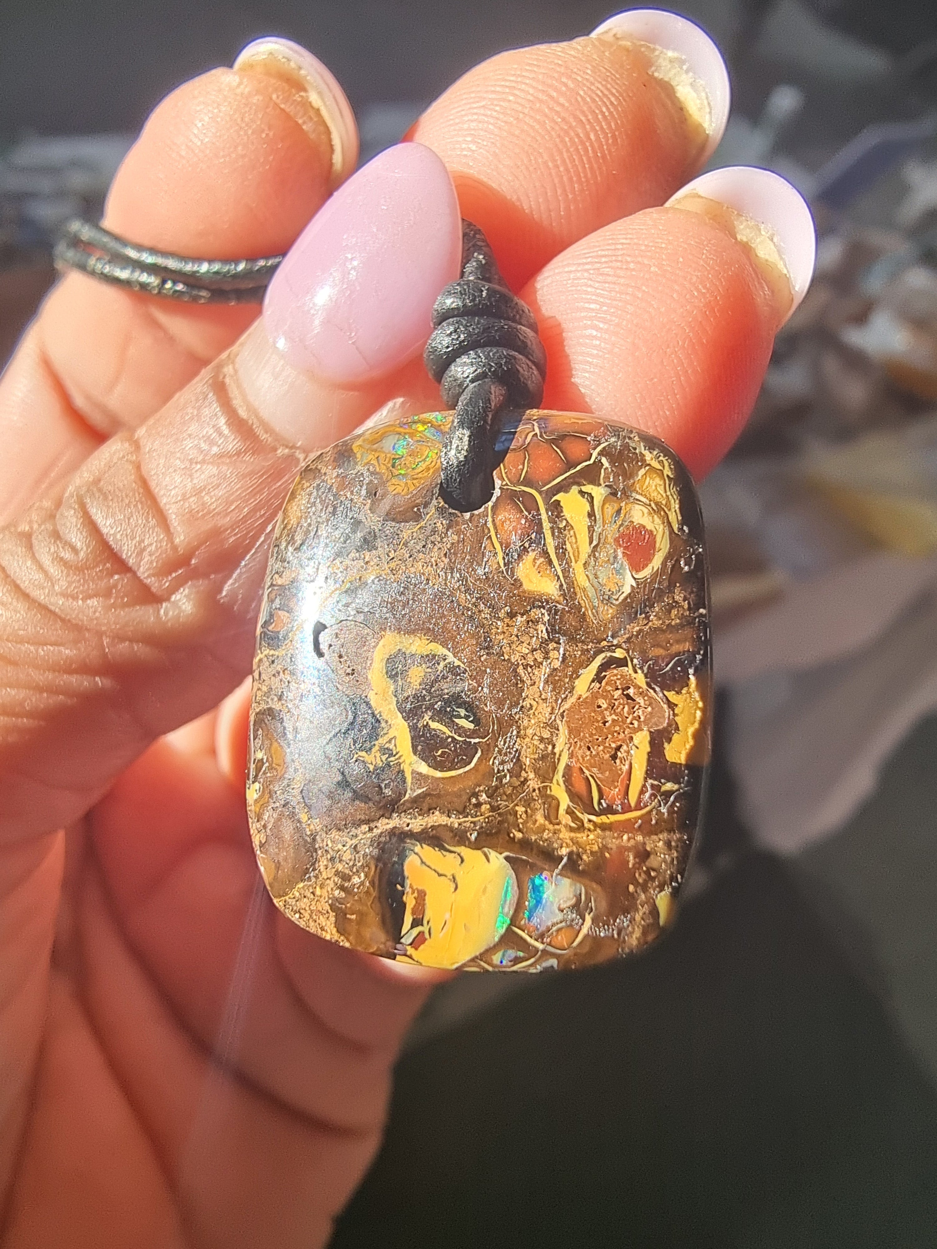 Australian Boulder Opal Pendant on Adjustable Cord