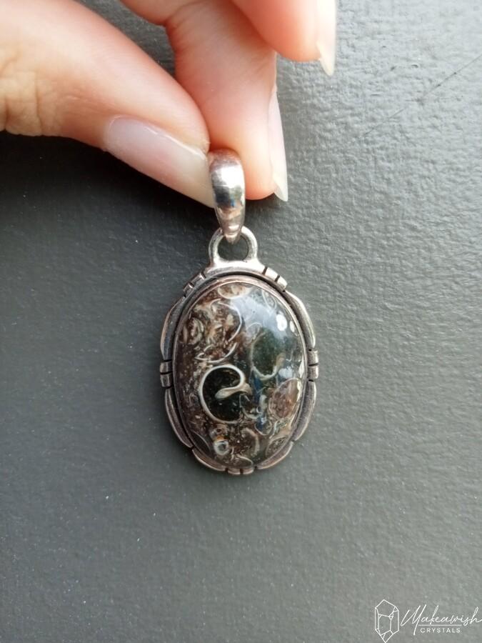 Turritella Agate Pendant in Sterling Silver