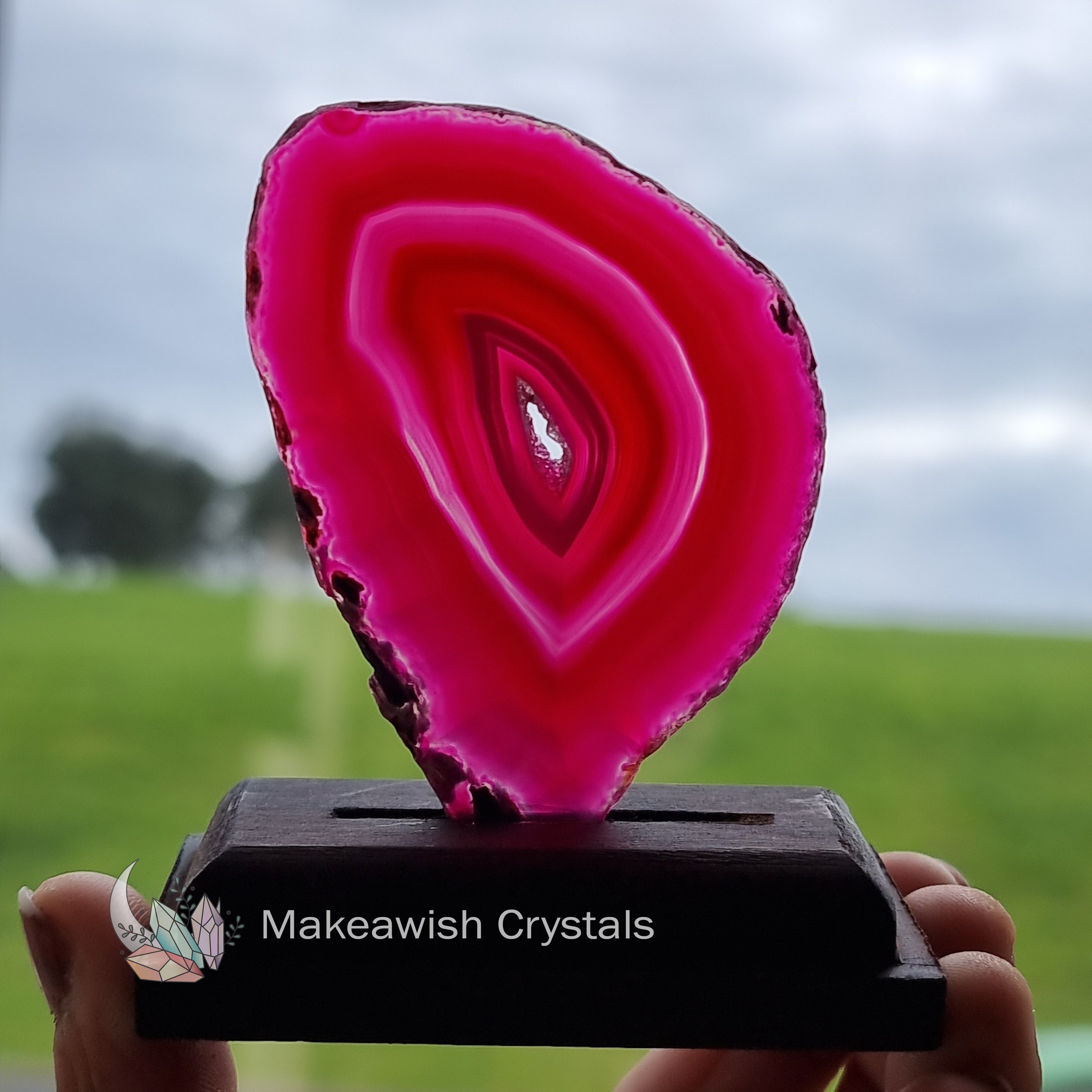 Pink Agate Slab on Stand