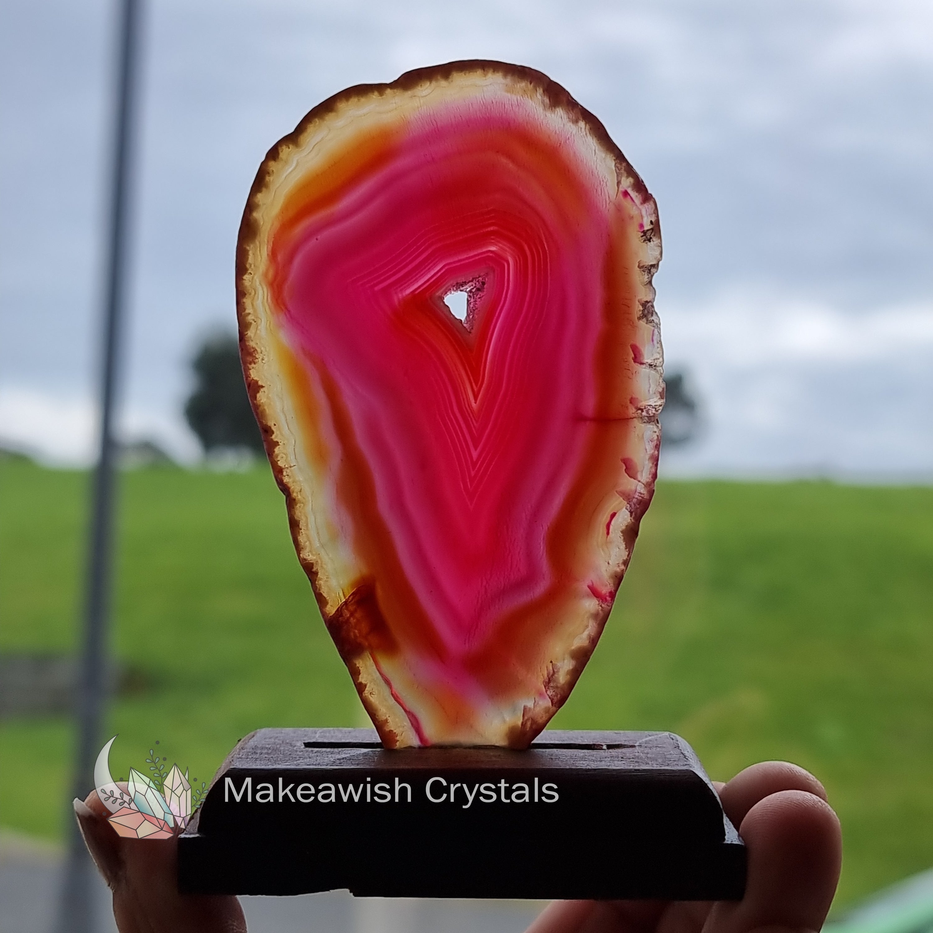 Pink Agate Slab on Stand