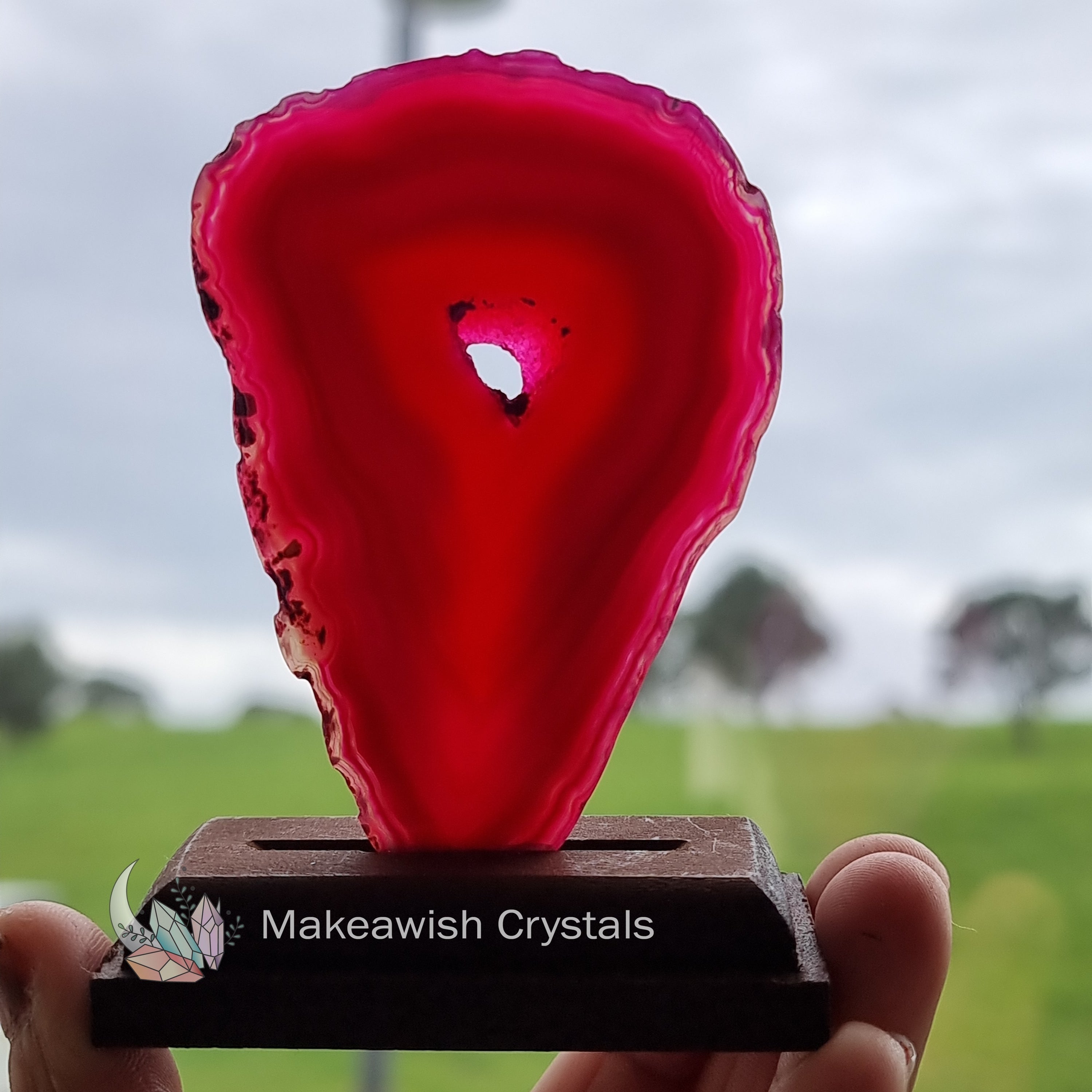 Pink Agate Slab on Stand