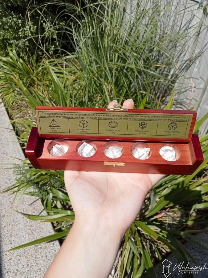 Clear Quartz Geometric Symbols In Wooden Box