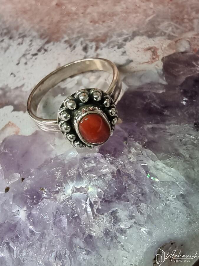 Red Coral in Sterling Silver Ring 6.5US