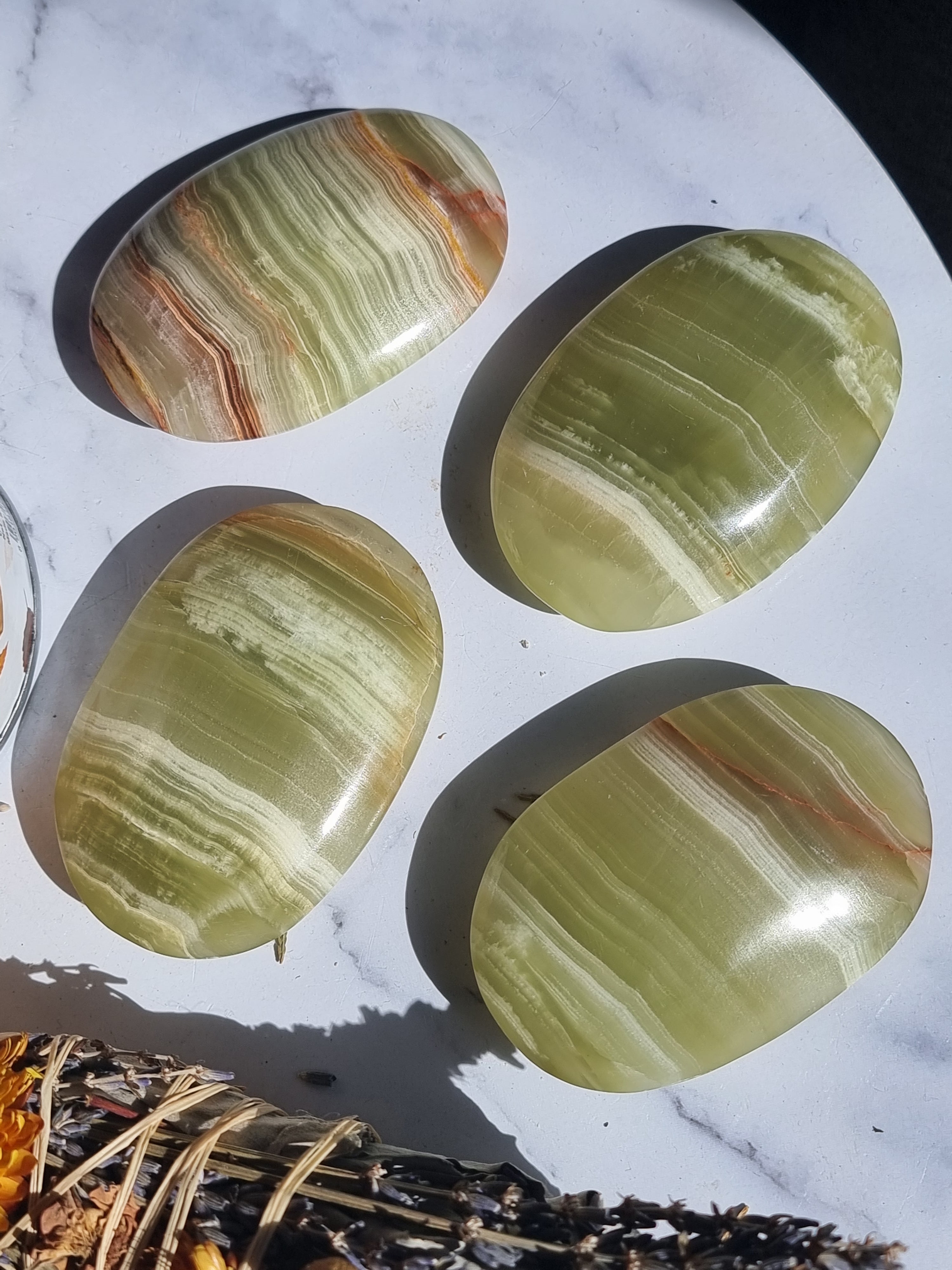 Banded Calcite Palm Stone