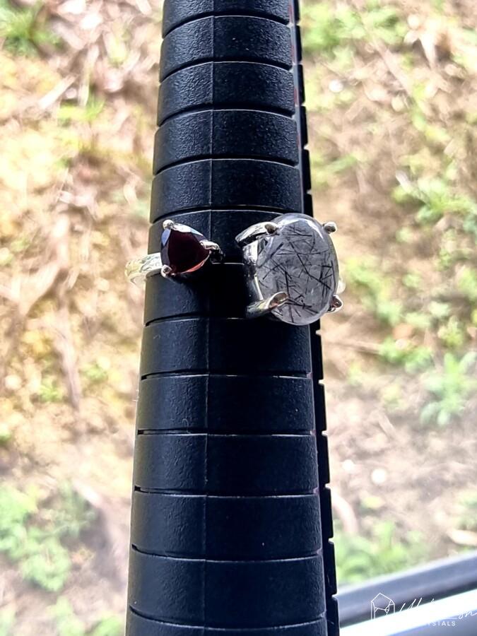 Black Tourmalated Quartz with Garnet in Sterling Silver