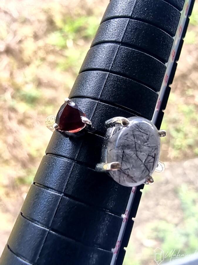Black Tourmalated Quartz with Garnet in Sterling Silver