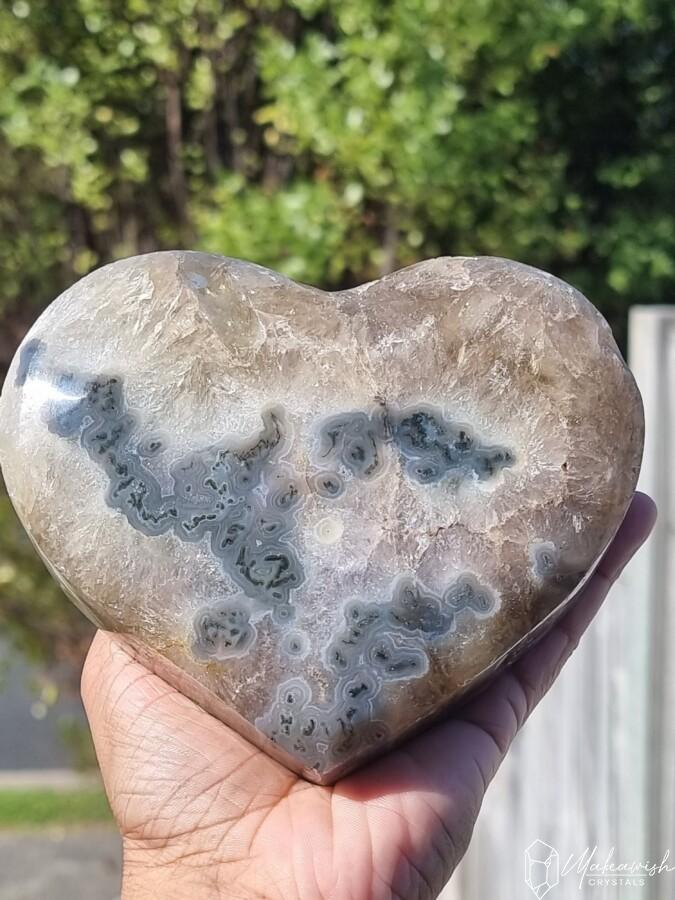 Prasiolite Heart with Moss Agate